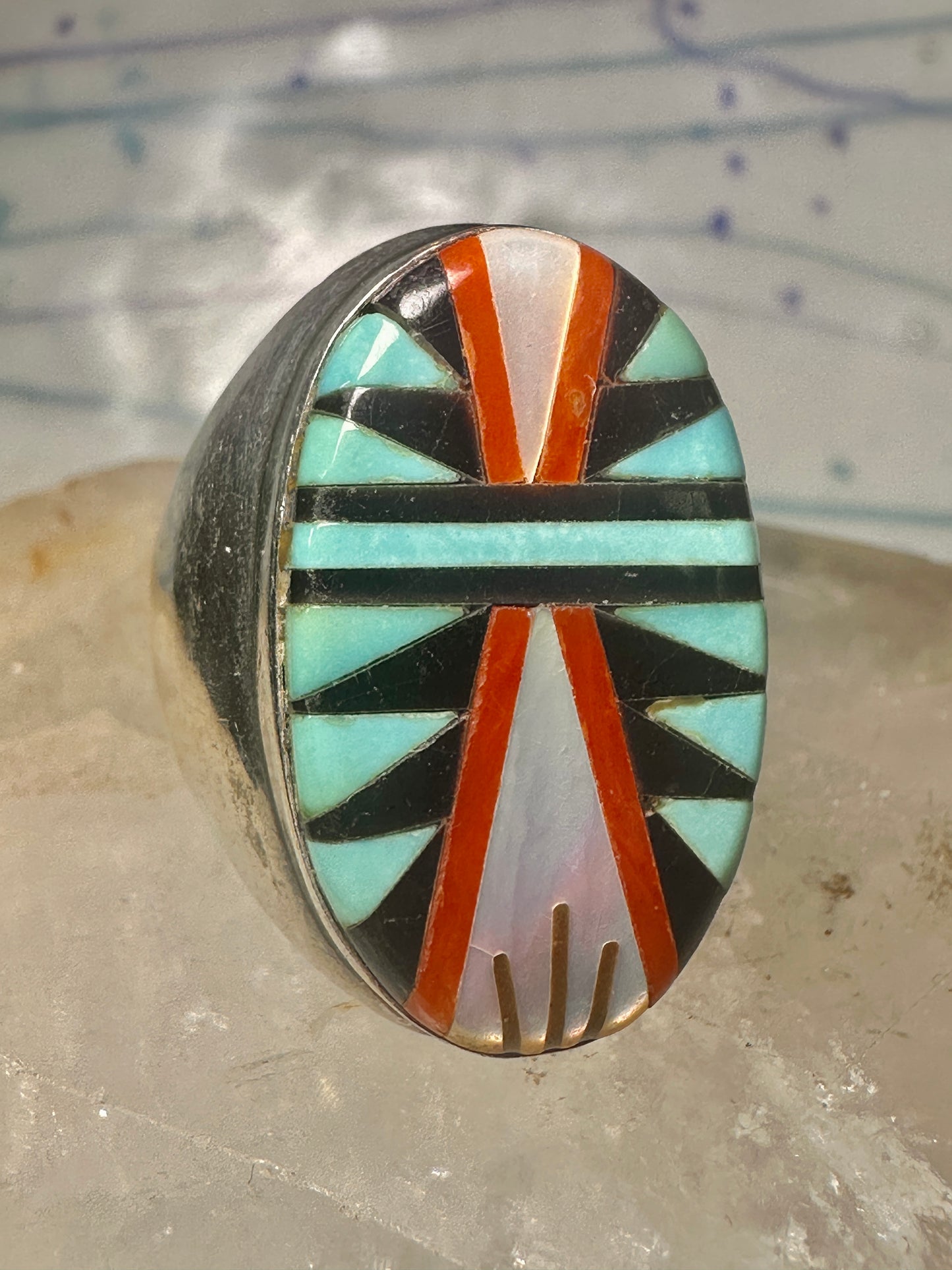 Zuni ring turquoise coral MOP onyx size 9.75 sterling silver women men