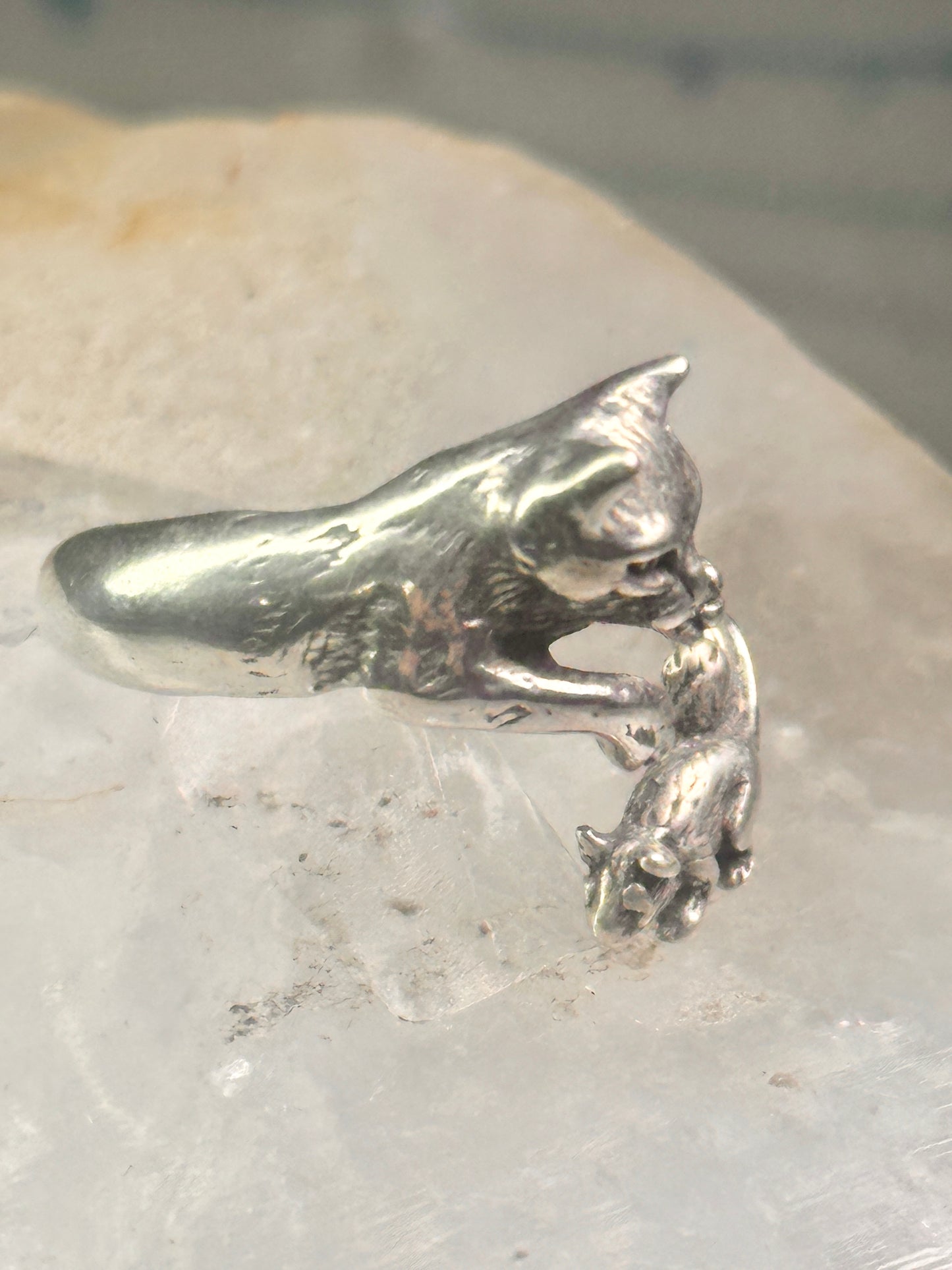 Cat and Mouse ring cat band size 8 sterling silver women girls
