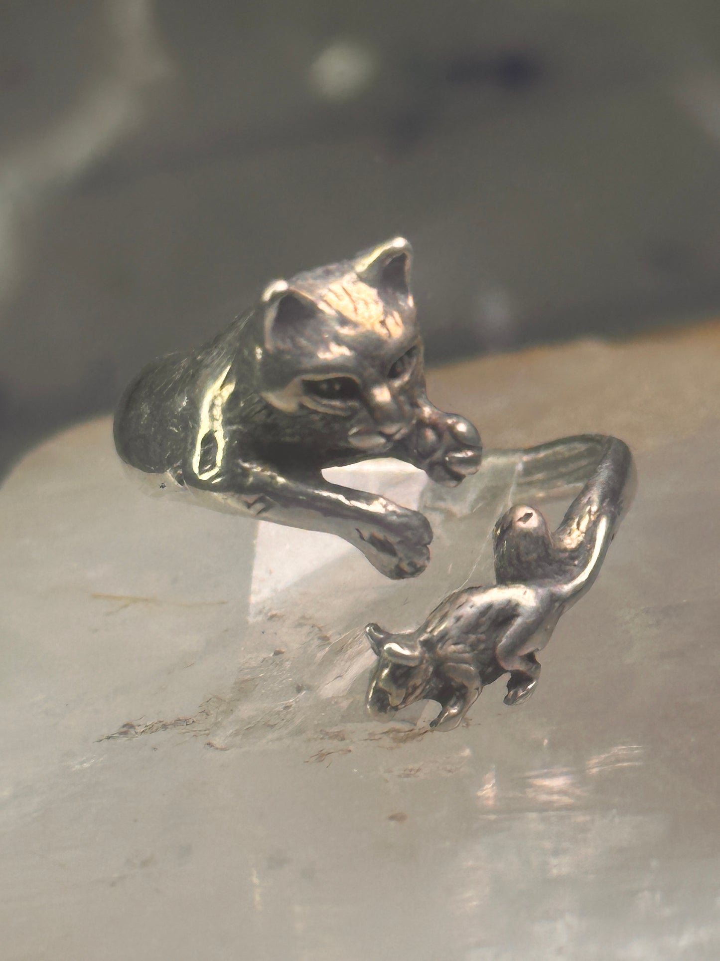 Cat and Mouse ring cat band size 8 sterling silver women girls