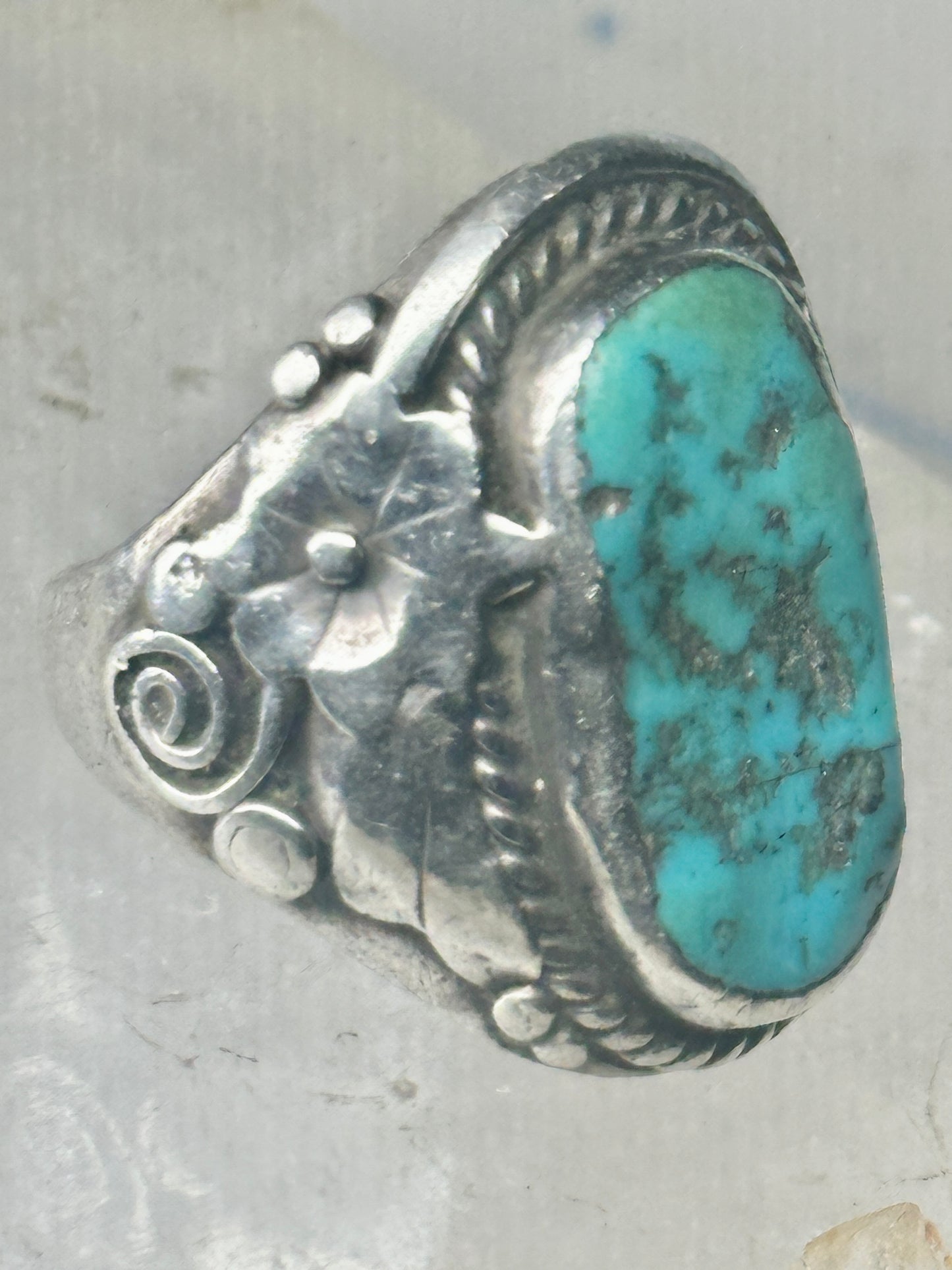 Navajo Ring turquoise size 8.25 floral sterling silver women men