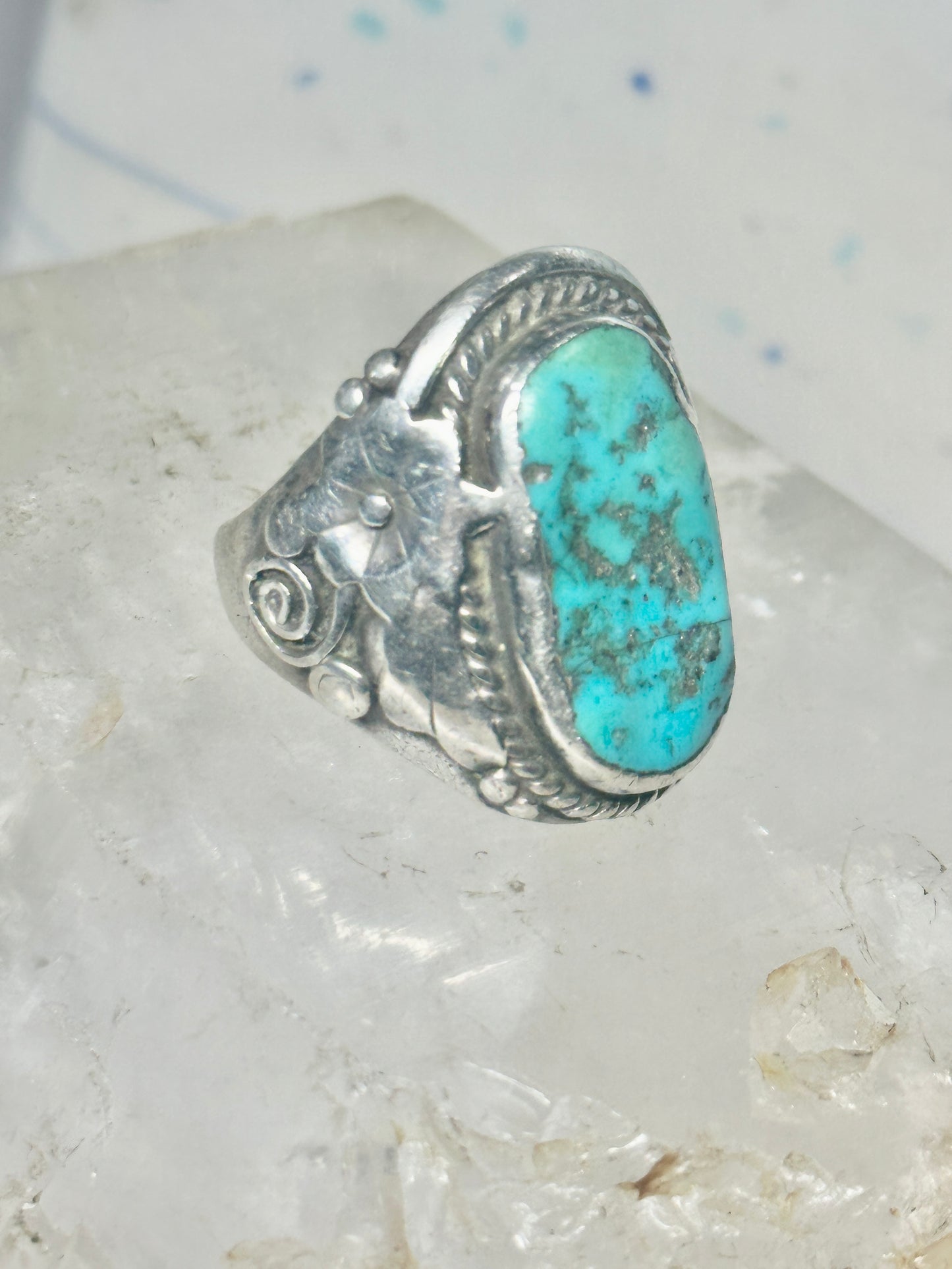 Navajo Ring turquoise size 8.25 floral sterling silver women men