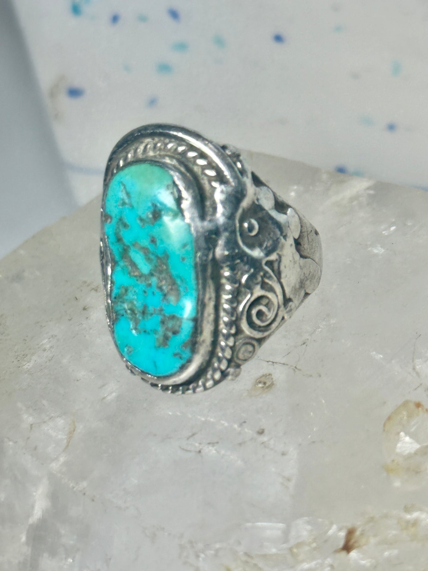 Navajo Ring turquoise size 8.25 floral sterling silver women men