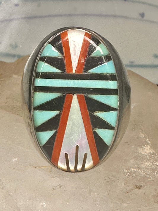 Zuni ring turquoise coral MOP onyx size 9.75 sterling silver women men