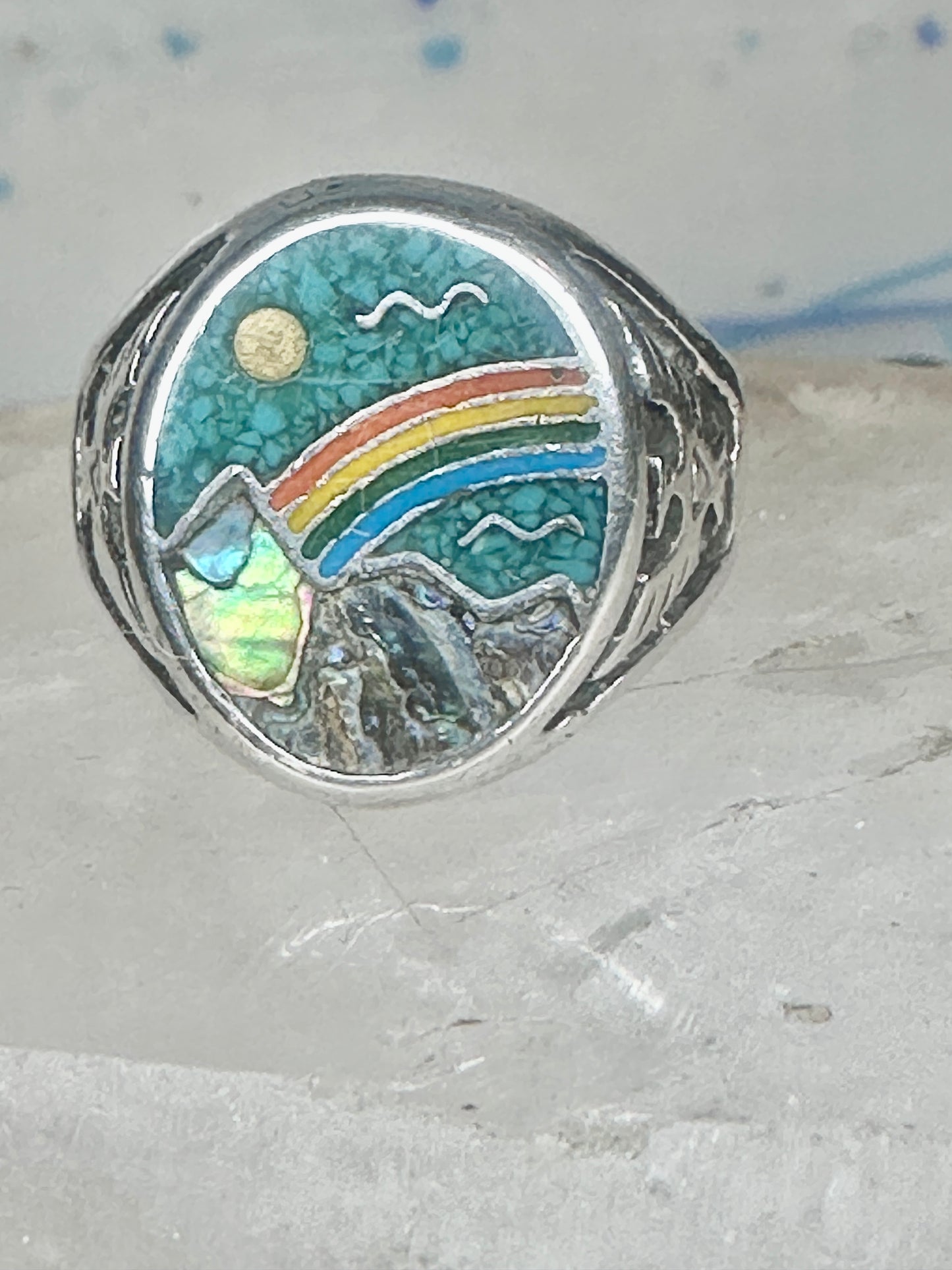 Phoenix Rainbow ring 10.5 turquoise coral seagull mountain sterling silver men women