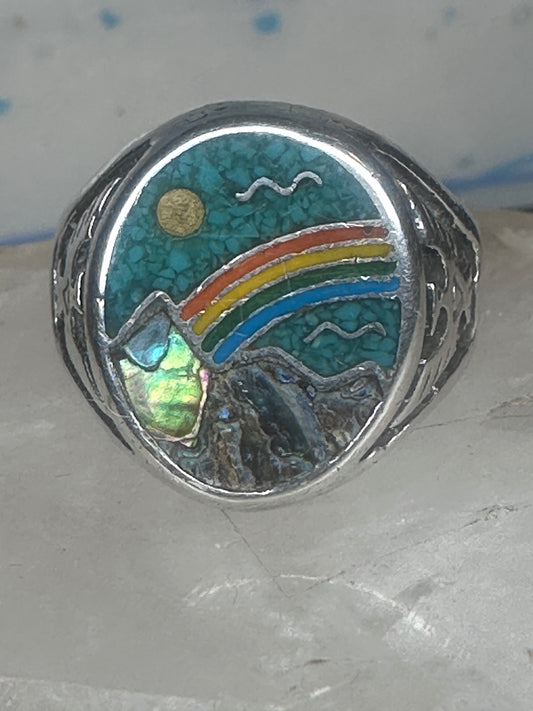 Phoenix Rainbow ring 10.5 turquoise coral seagull mountain sterling silver men women
