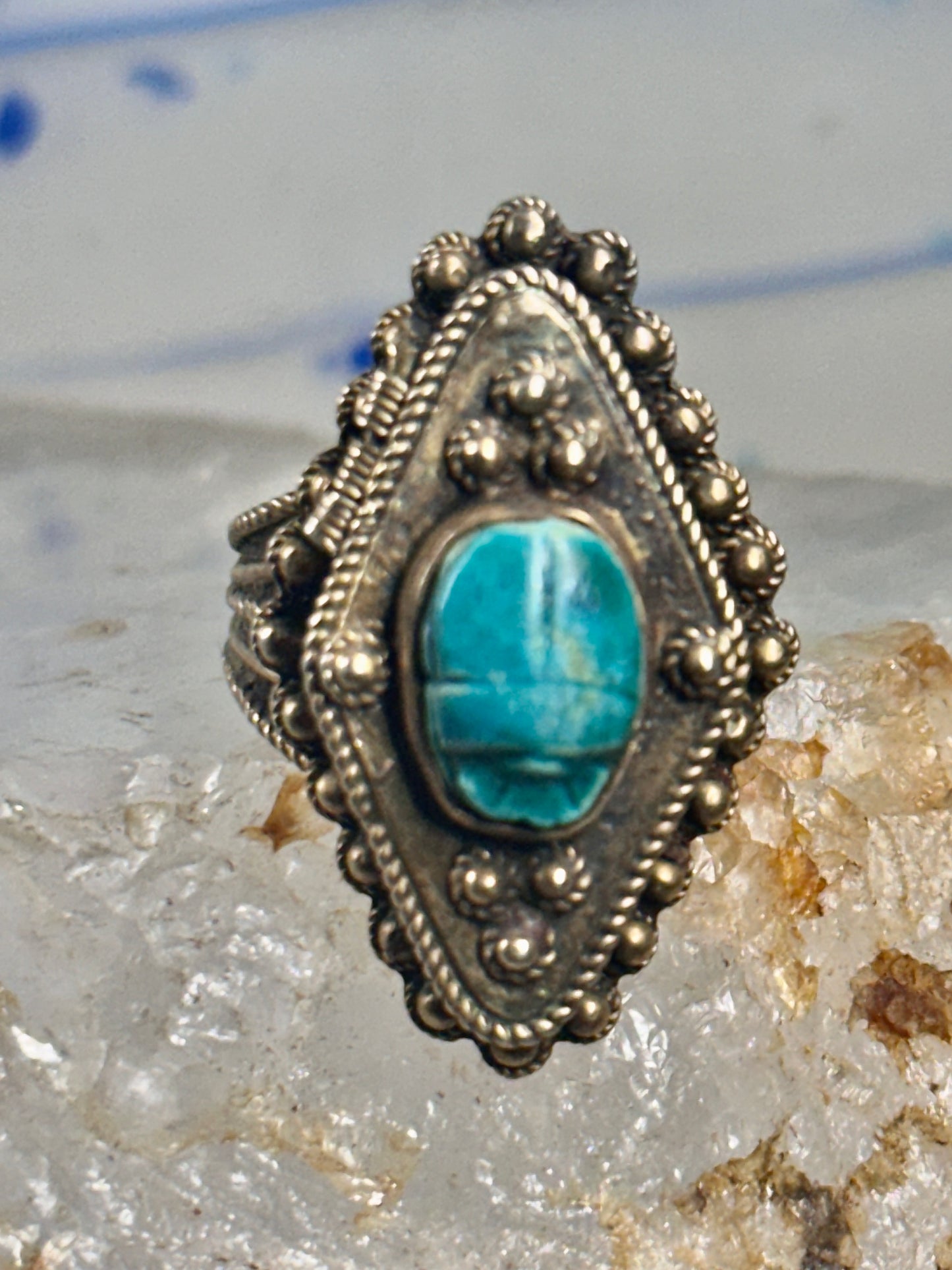 Poison ring Scarab Boho ring size 6.75 sterling silver women