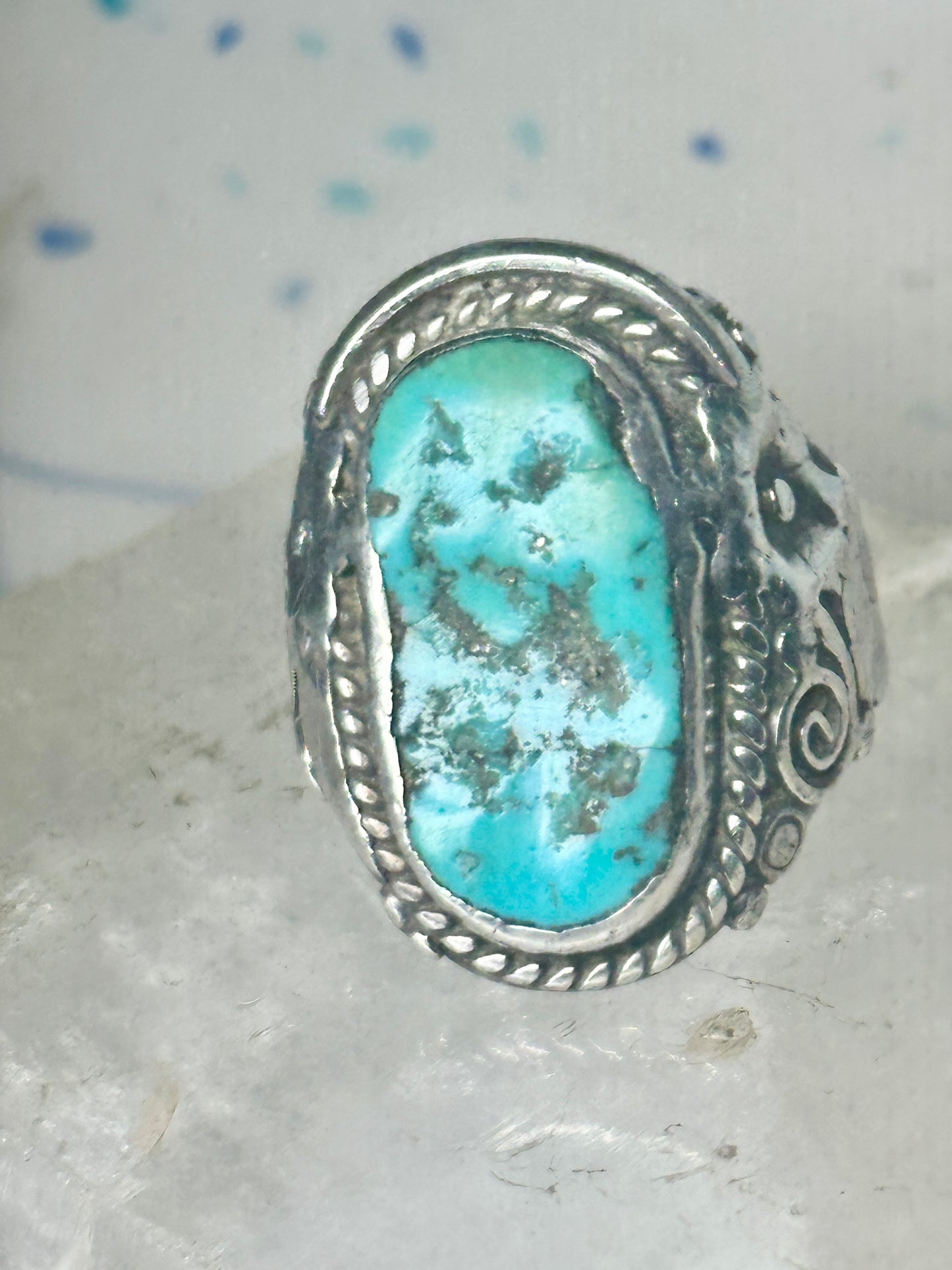 Navajo Ring turquoise size 8.25 floral sterling silver women men