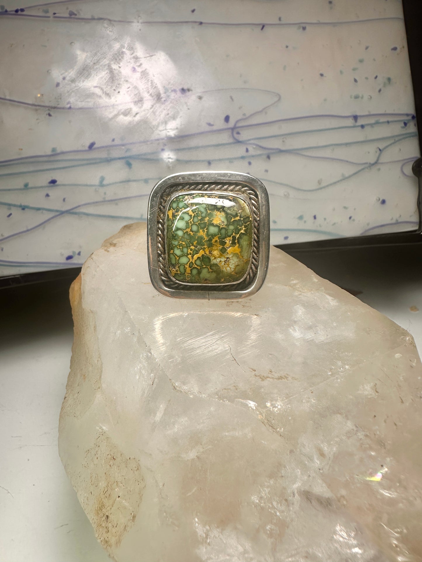 Navajo ring turquoise size 14.7 sterling silver stampings women men