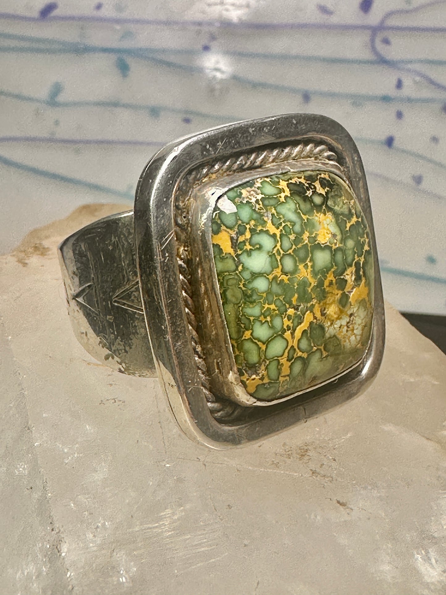 Navajo ring turquoise size 14.7 sterling silver stampings women men