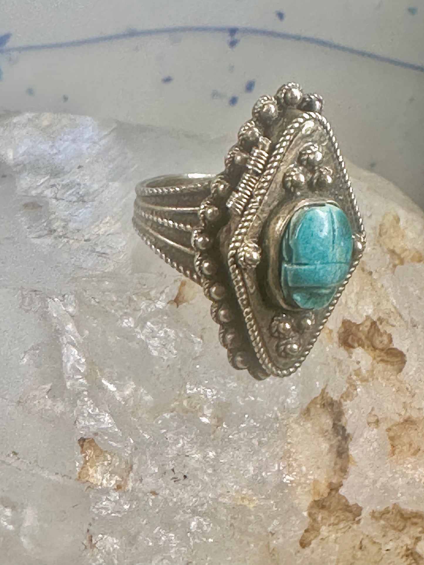 Poison ring Scarab Boho ring size 6.75 sterling silver women