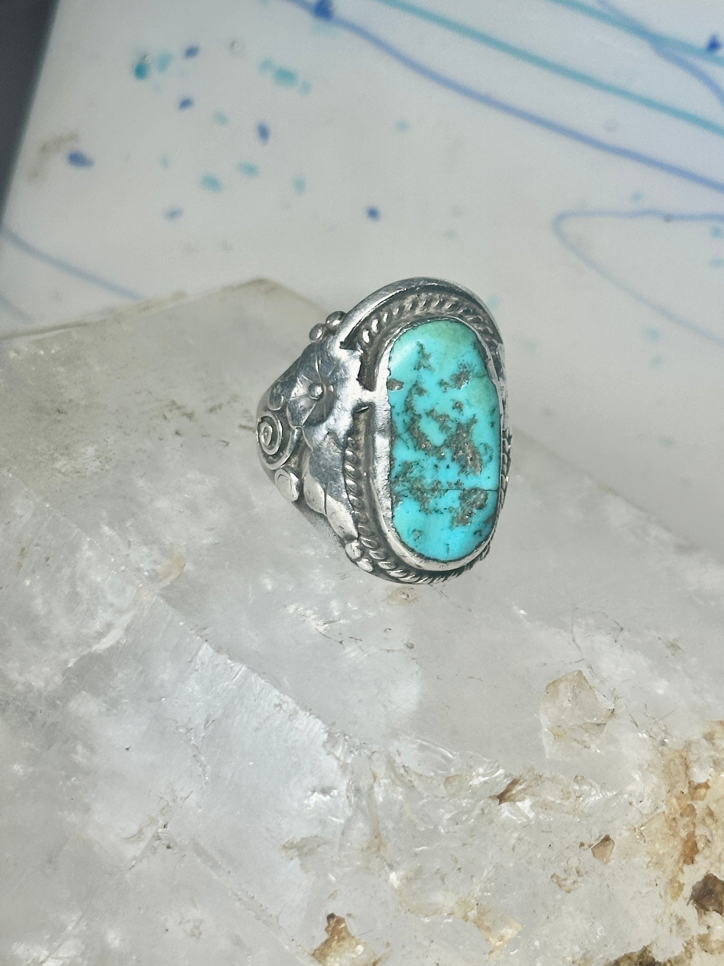 Navajo Ring turquoise size 8.25 floral sterling silver women men