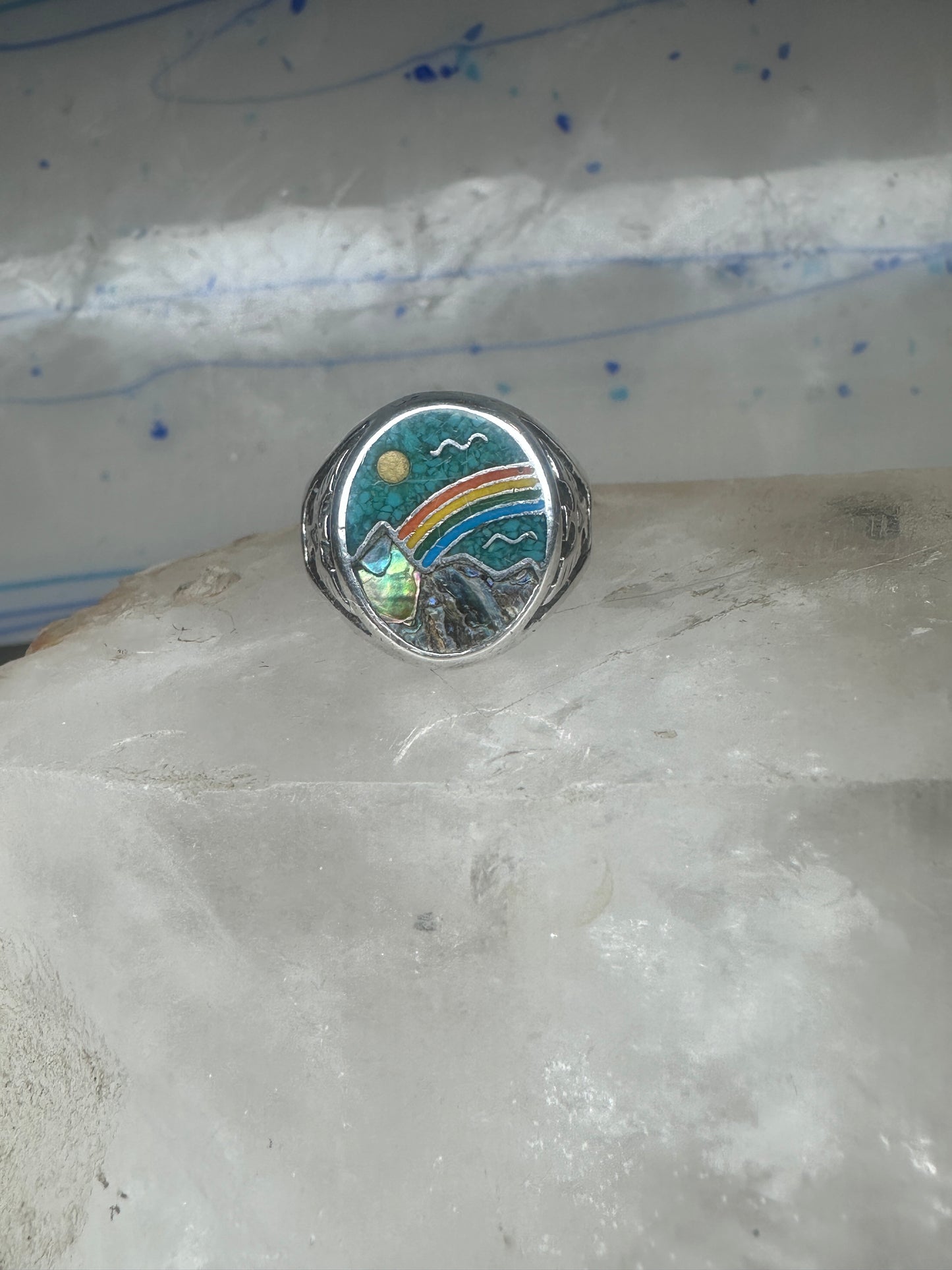 Phoenix Rainbow ring 10.5 turquoise coral seagull mountain sterling silver men women