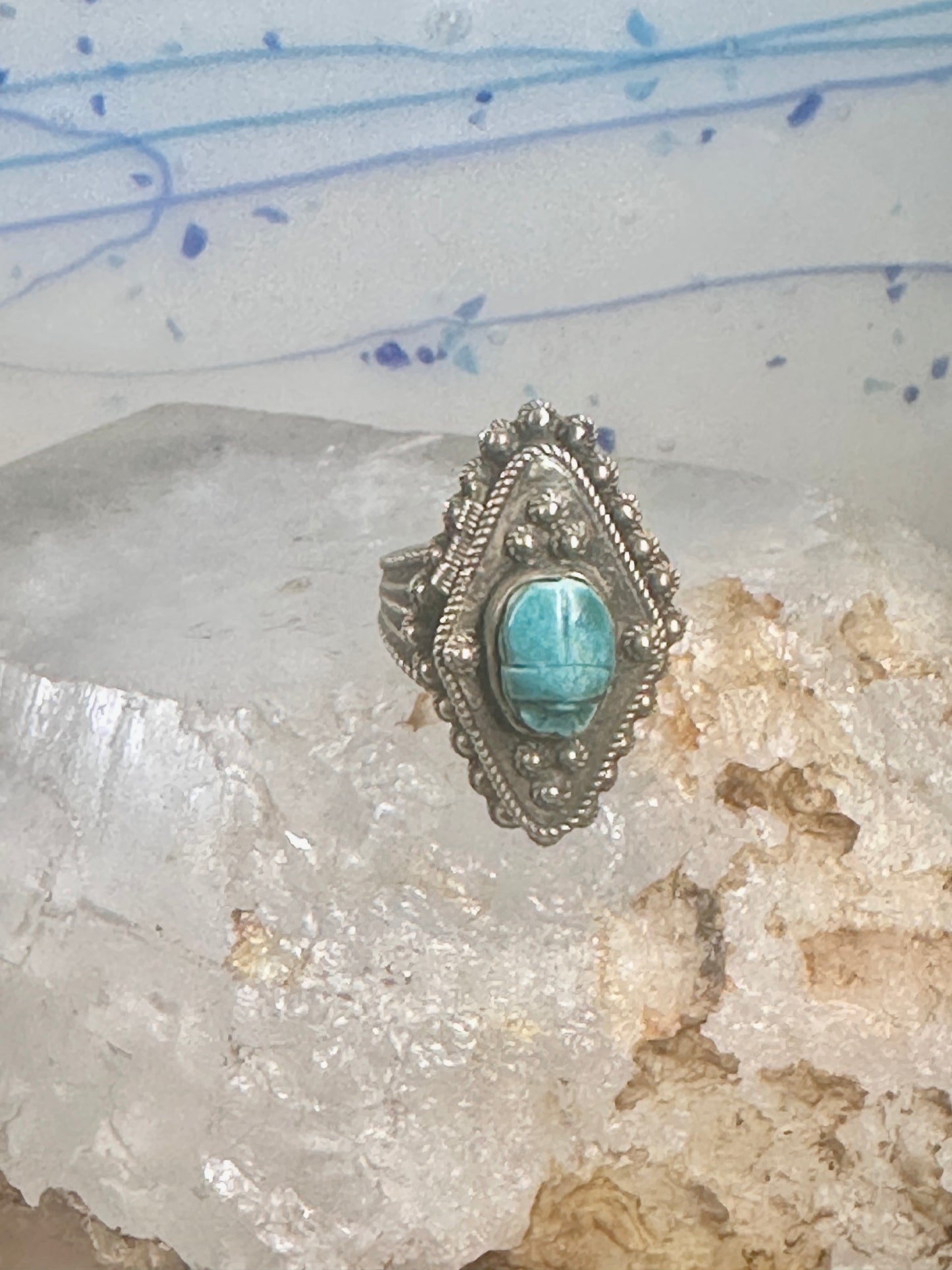 Poison ring Scarab Boho ring size 6.75 sterling silver women