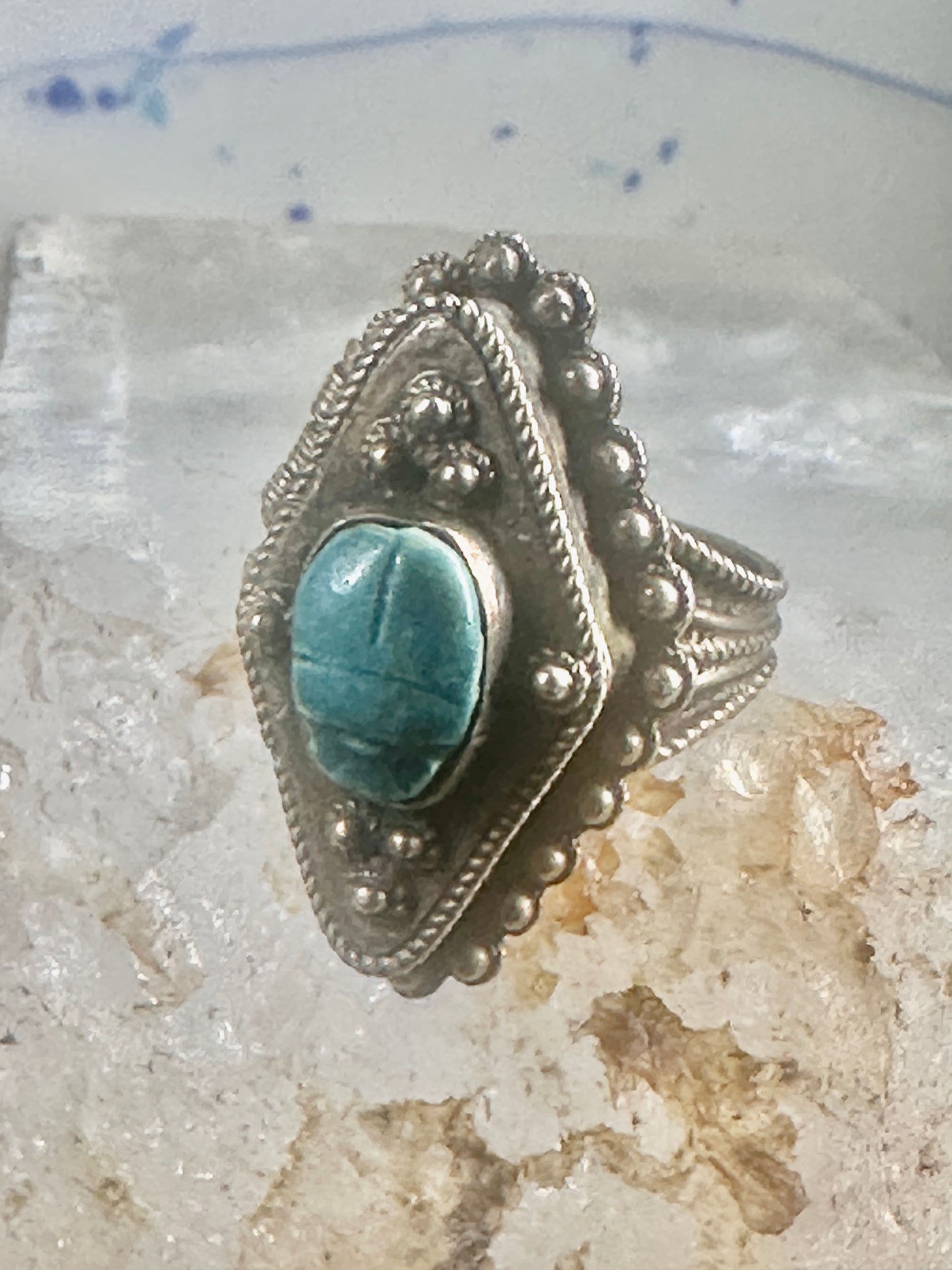 Poison ring Scarab Boho ring size 6.75 sterling silver women