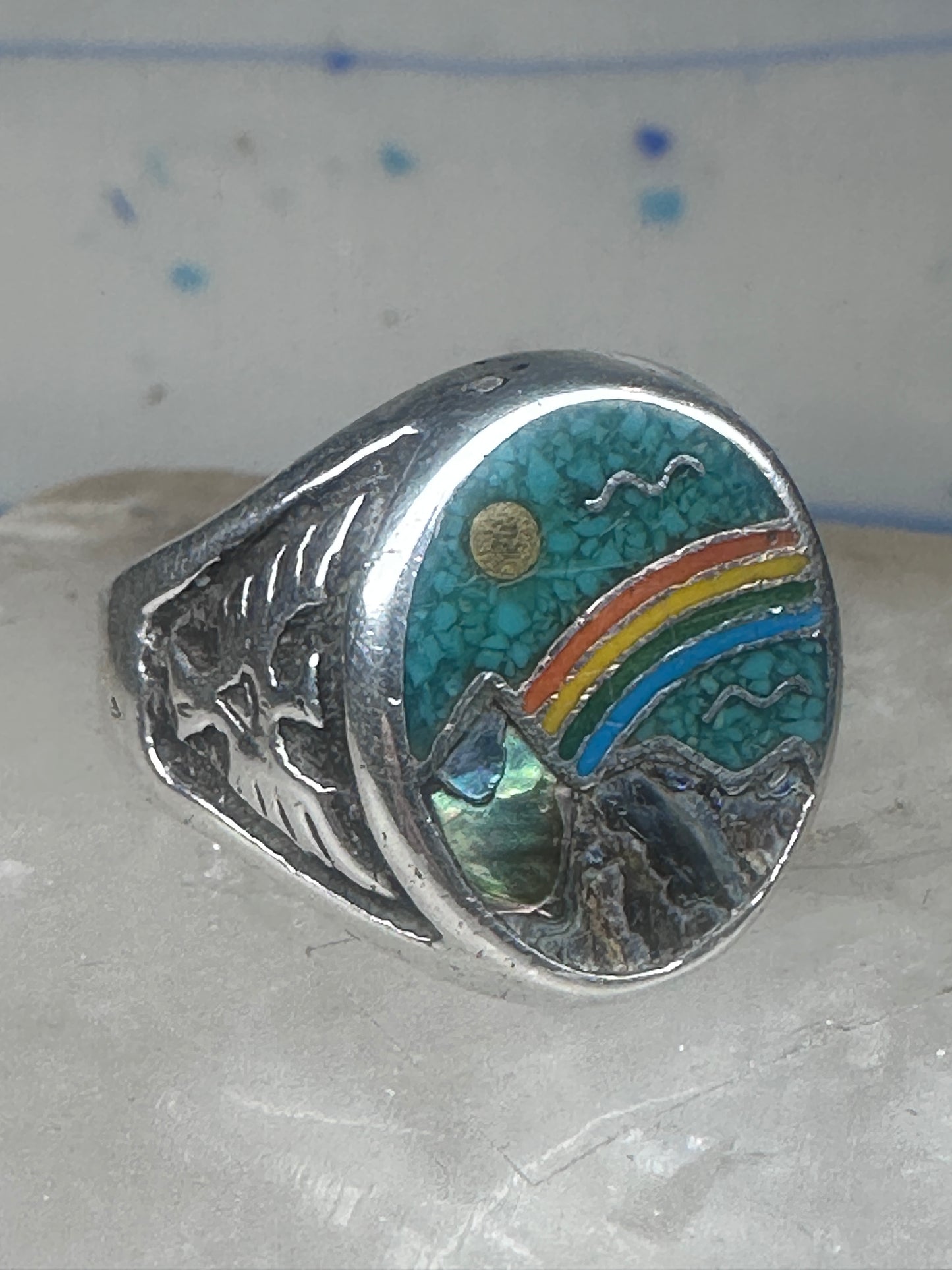Phoenix Rainbow ring 10.5 turquoise coral seagull mountain sterling silver men women