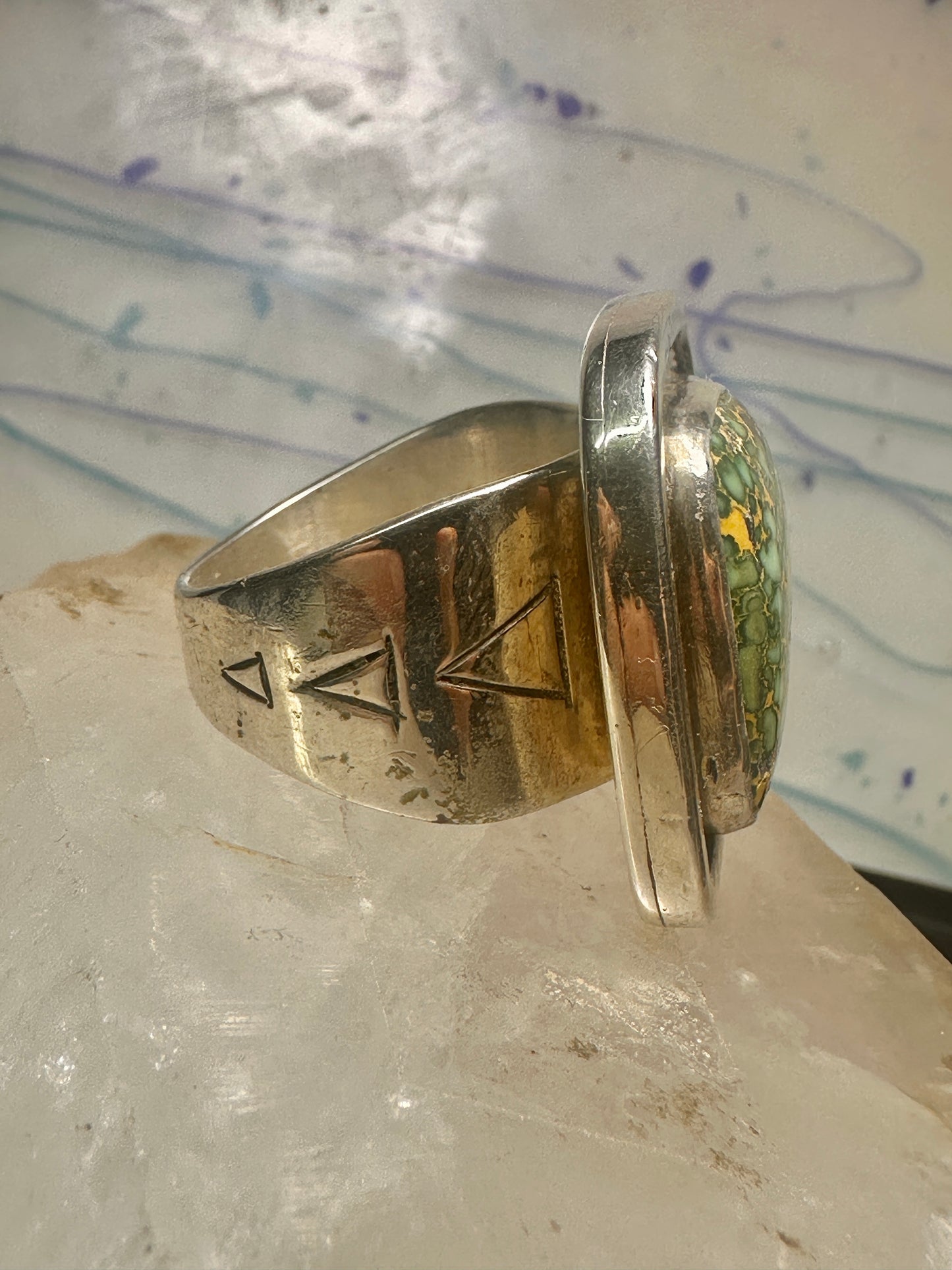 Navajo ring turquoise size 14.7 sterling silver stampings women men