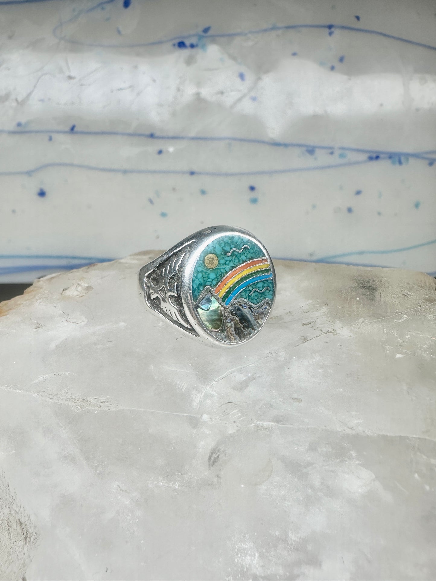 Phoenix Rainbow ring 10.5 turquoise coral seagull mountain sterling silver men women