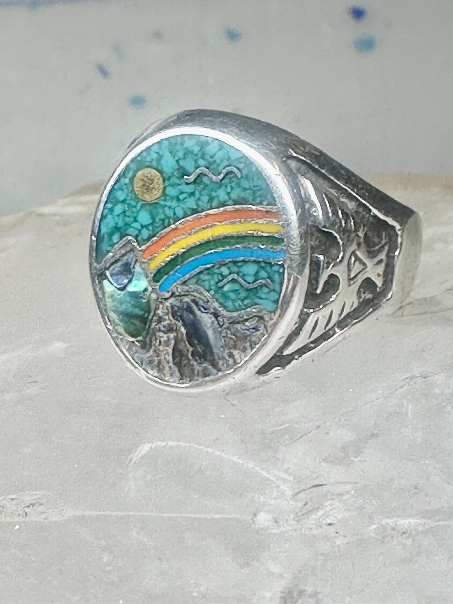 Phoenix Rainbow ring 10.5 turquoise coral seagull mountain sterling silver men women