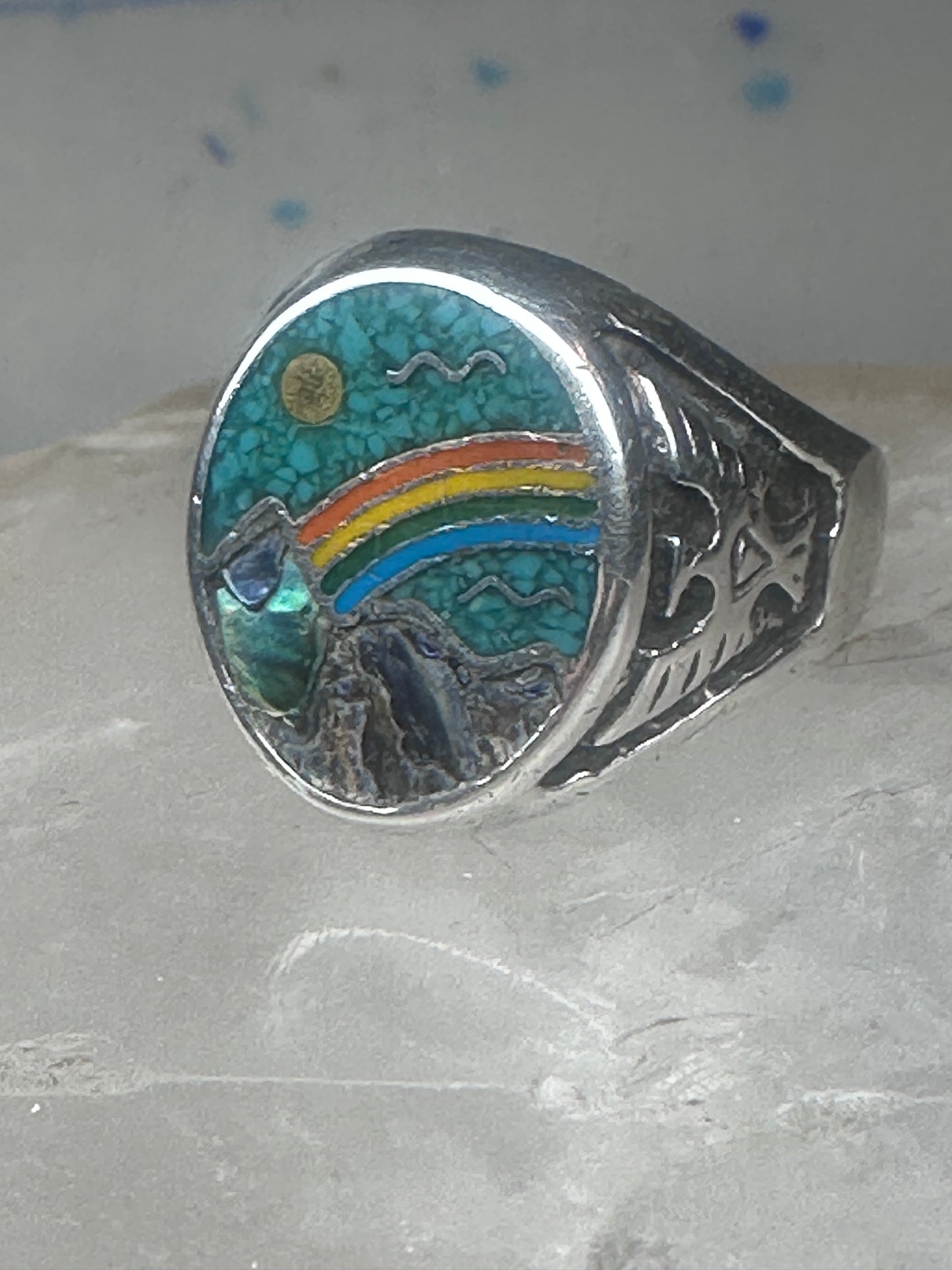 Phoenix Rainbow ring 10.5 turquoise coral seagull mountain sterling silver men women