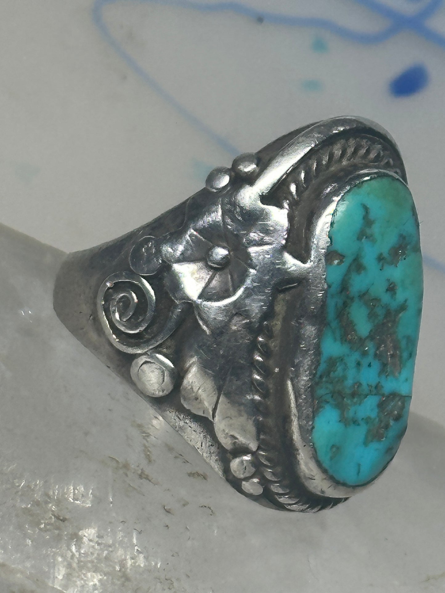 Navajo Ring turquoise size 8.25 floral sterling silver women men
