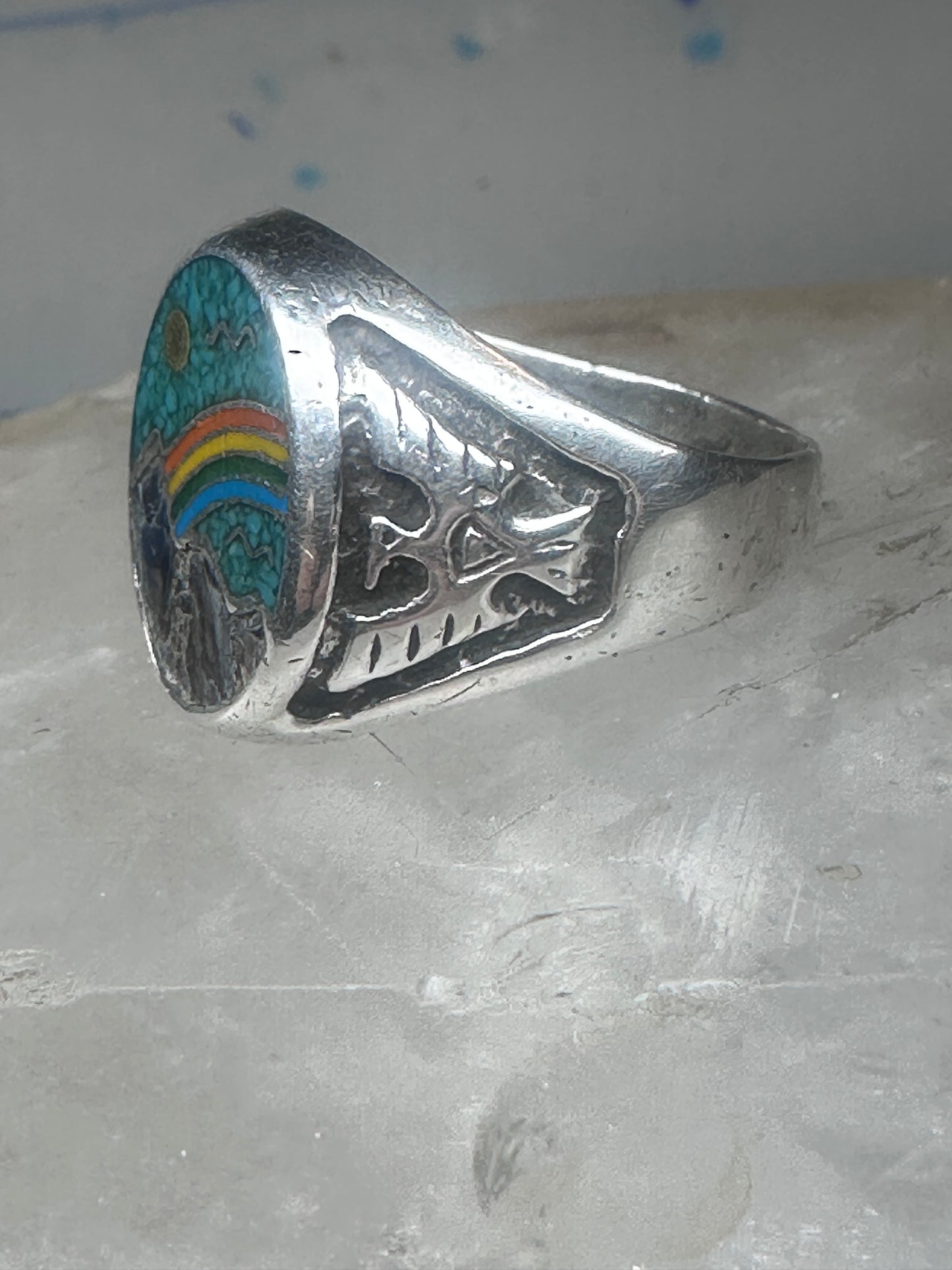 Phoenix Rainbow ring 10.5 turquoise coral seagull mountain sterling silver men women