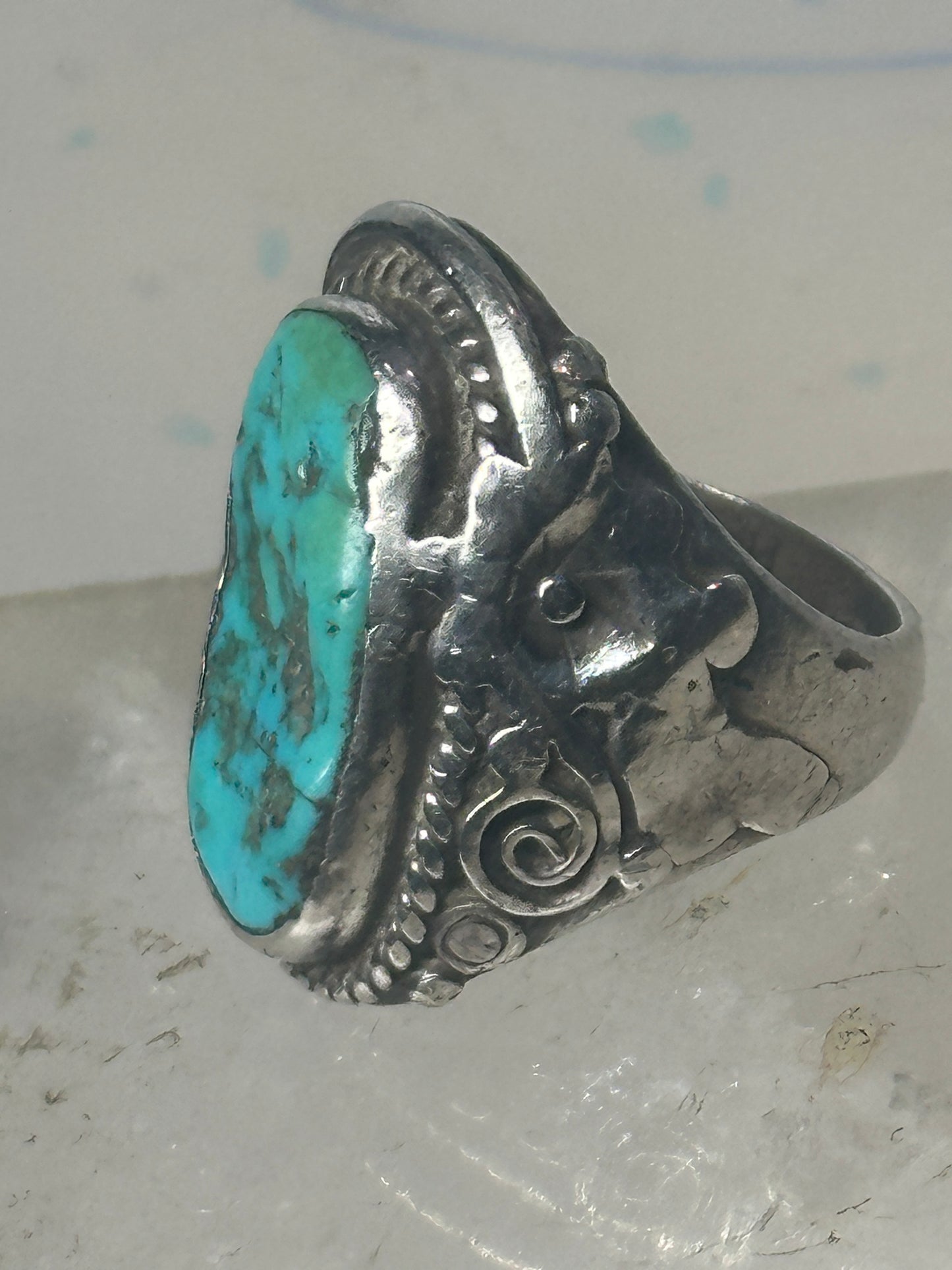 Navajo Ring turquoise size 8.25 floral sterling silver women men