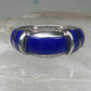 Vintage Signed FAS Deep Blue Inlay Band Ring Sterling Silver - Size 6.5