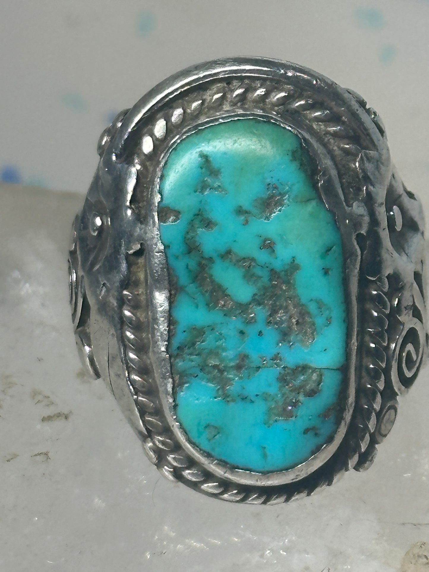 Navajo Ring turquoise size 8.25 floral sterling silver women men
