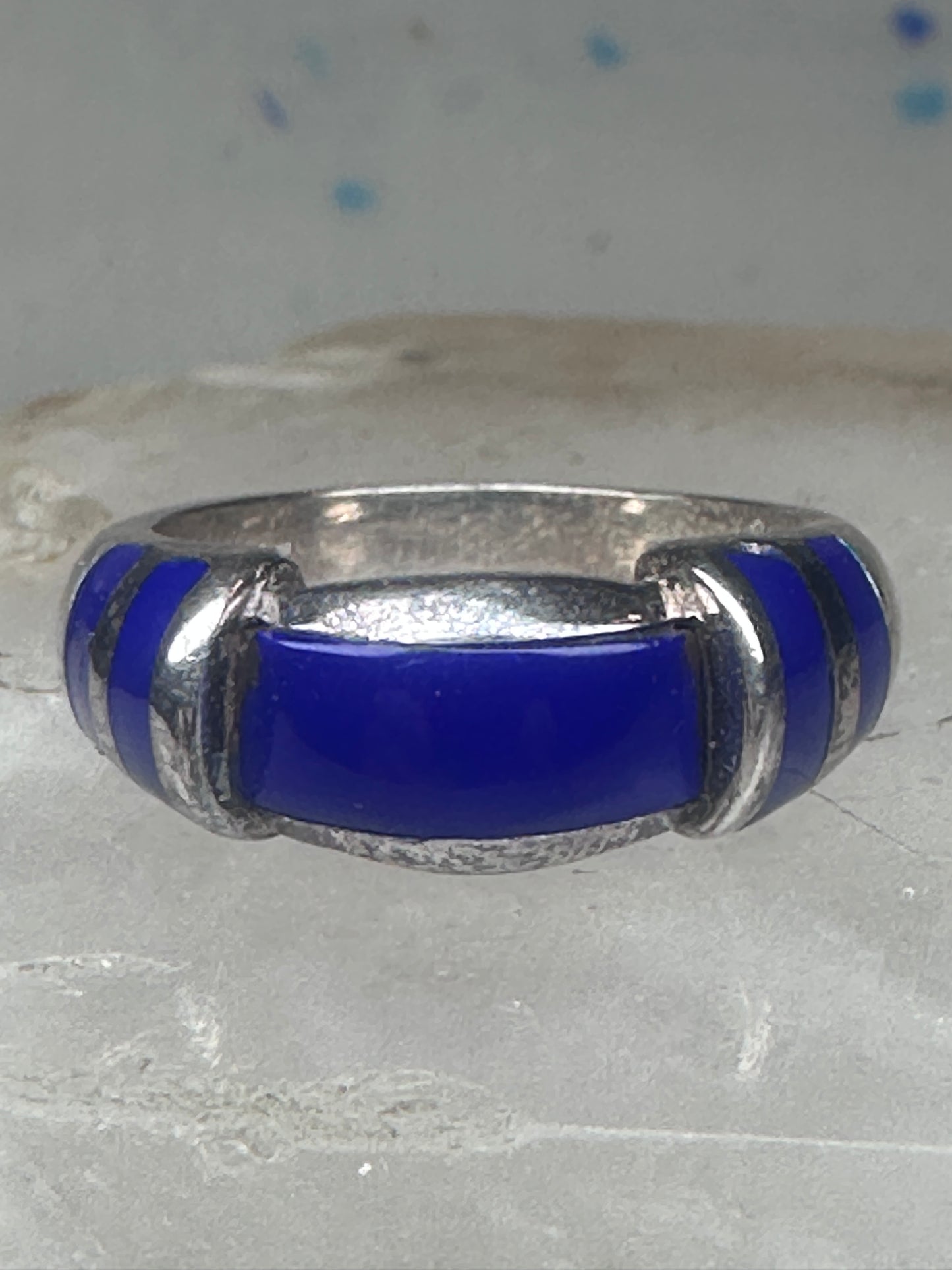 Vintage Signed FAS Deep Blue Inlay Band Ring Sterling Silver - Size 6.5