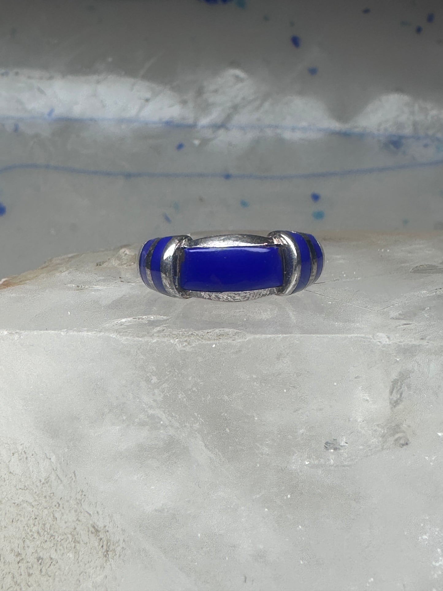 Vintage Signed FAS Deep Blue Inlay Band Ring Sterling Silver - Size 6.5