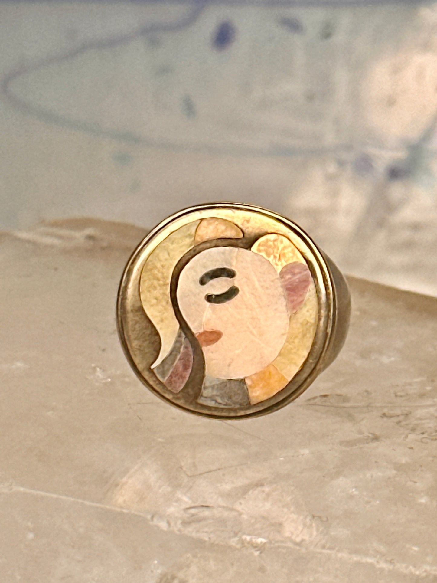Eric Grossbardt face ring size 5 mop spiny oyster sterling silver detailed w18K women