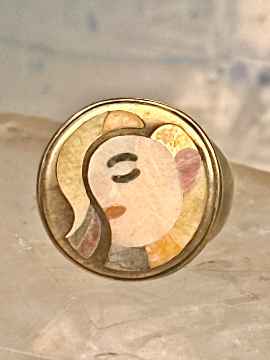 Eric Grossbardt face ring size 5 mop spiny oyster sterling silver detailed w18K women