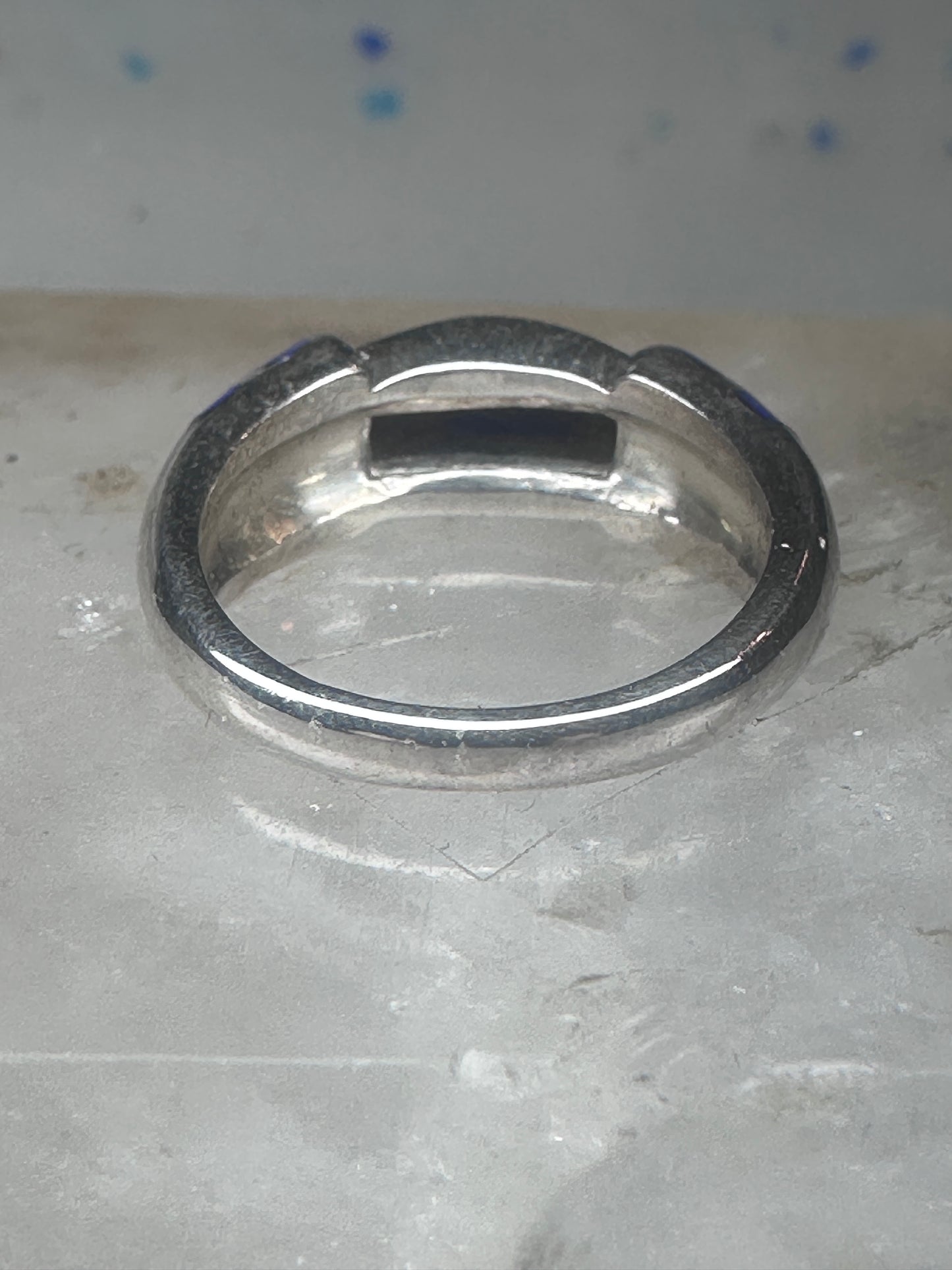 Vintage Signed FAS Deep Blue Inlay Band Ring Sterling Silver - Size 6.5