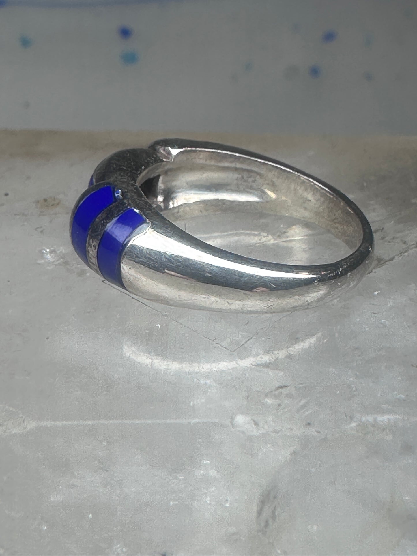Vintage Signed FAS Deep Blue Inlay Band Ring Sterling Silver - Size 6.5