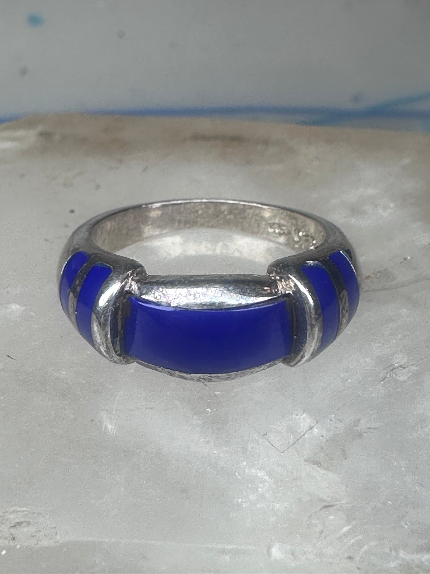 Vintage Signed FAS Deep Blue Inlay Band Ring Sterling Silver - Size 6.5
