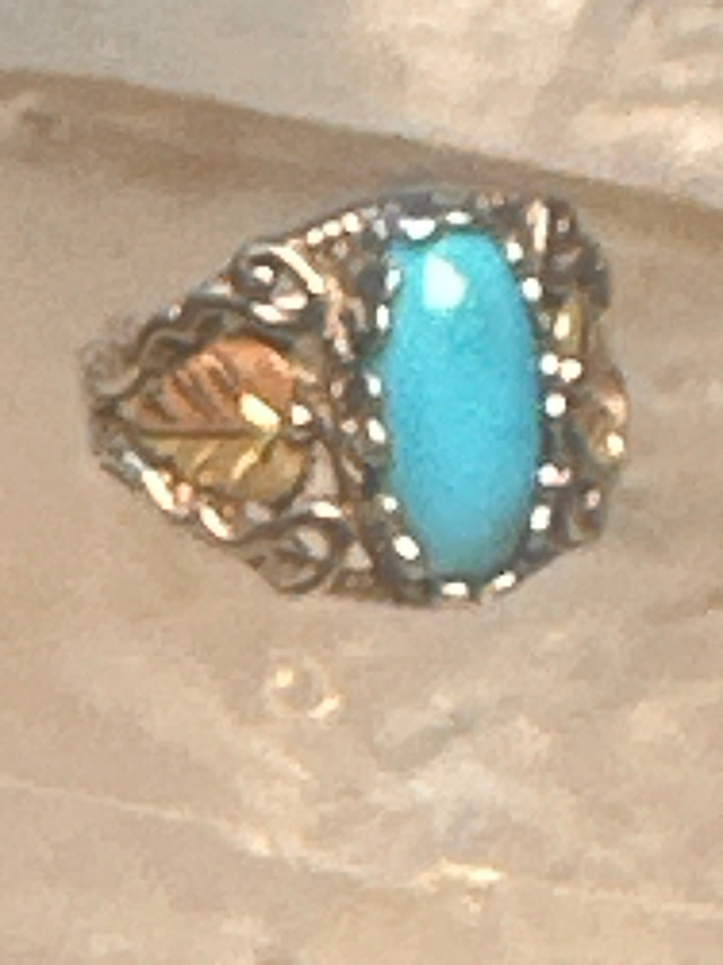 Black Hills Gold ring leaves turquoise band ring size 5.75 Sterling silver women