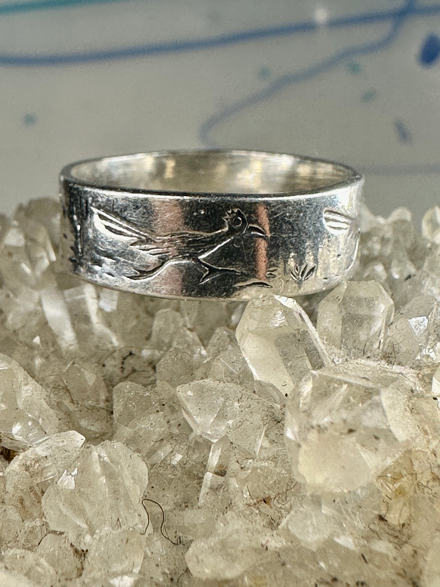 Road Runner ring Bell Trading band Saguaro Cactus Desert size 6 pinky sterling silver