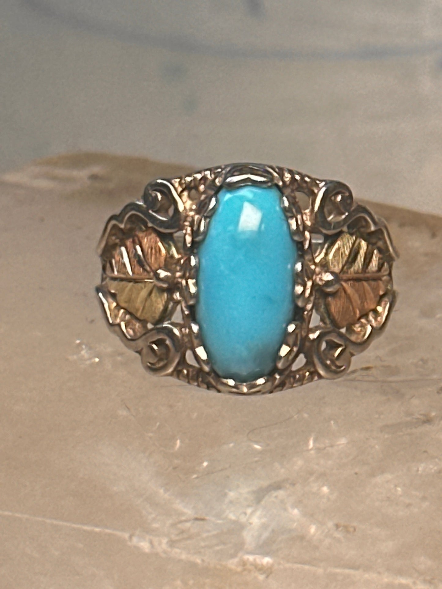 Black Hills Gold ring leaves turquoise band ring size 5.75 Sterling silver women