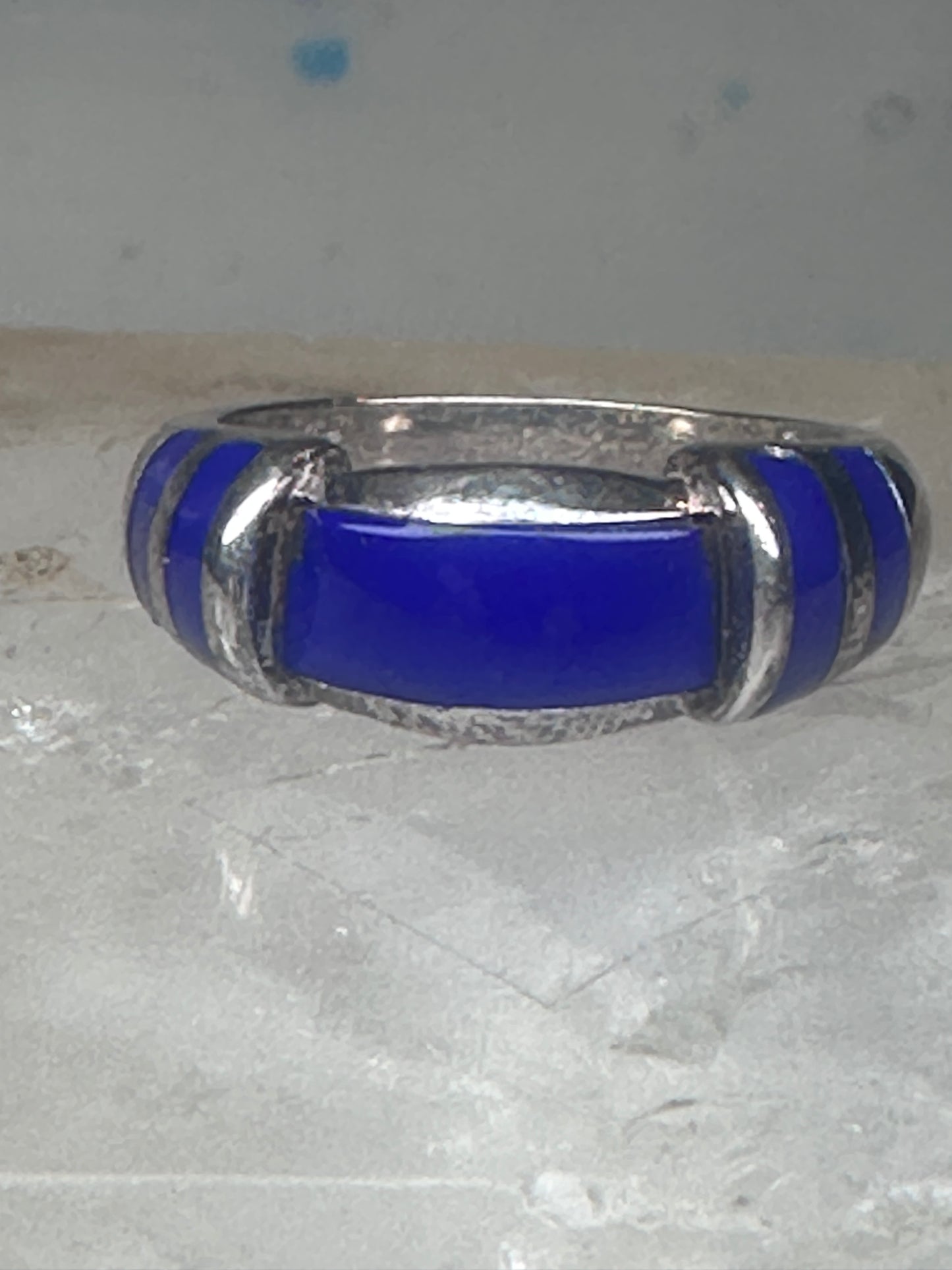 Vintage Signed FAS Deep Blue Inlay Band Ring Sterling Silver - Size 6.5