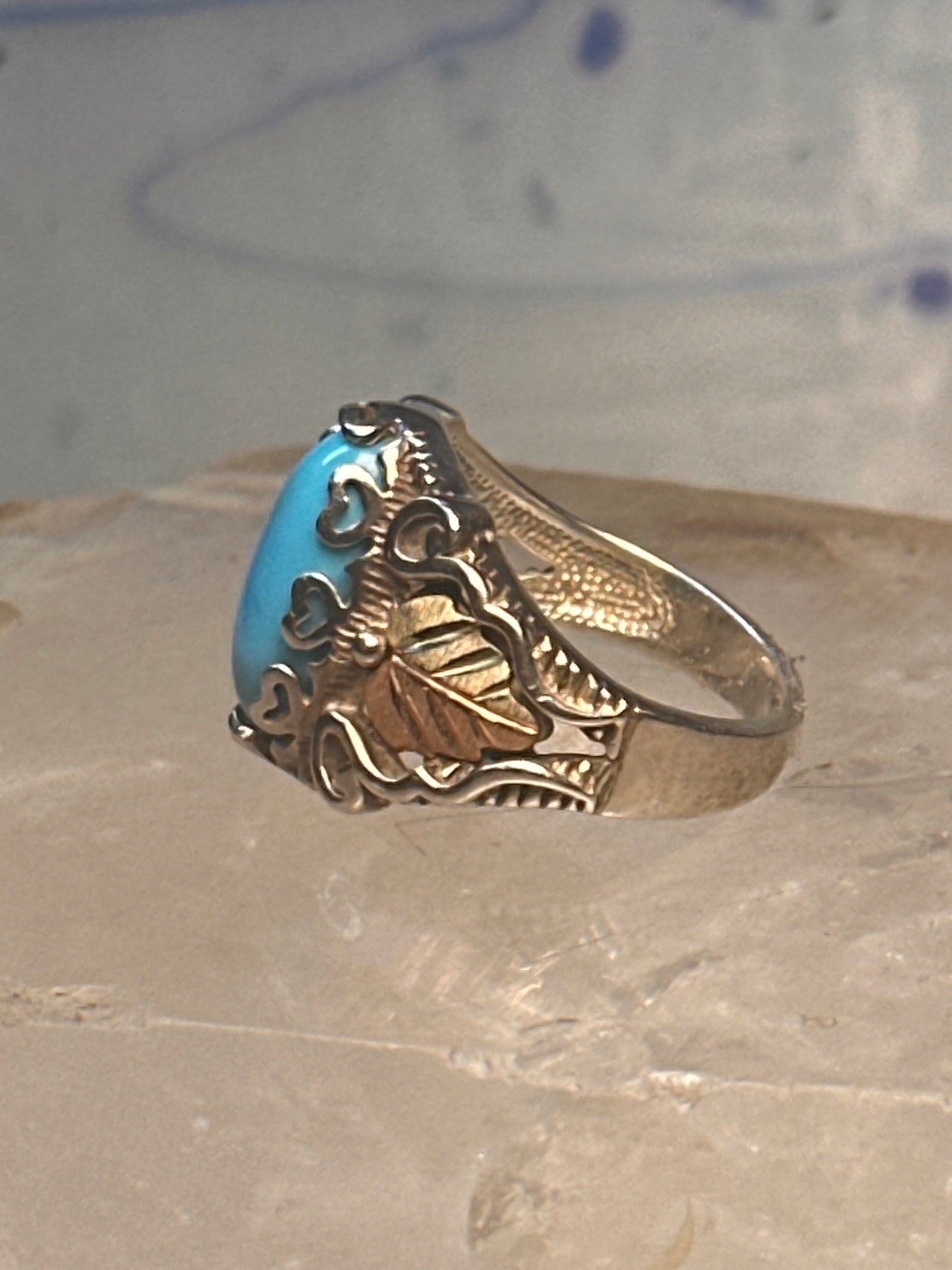 Black Hills Gold ring leaves turquoise band ring size 5.75 Sterling silver women