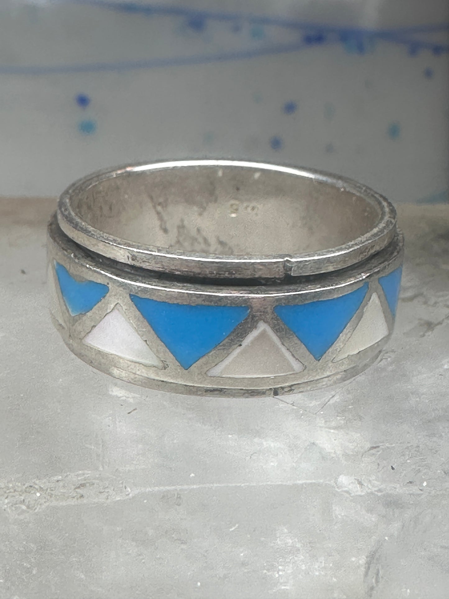Turquoise Spinner ring size 11.50 wedding band mop terling silver women men
