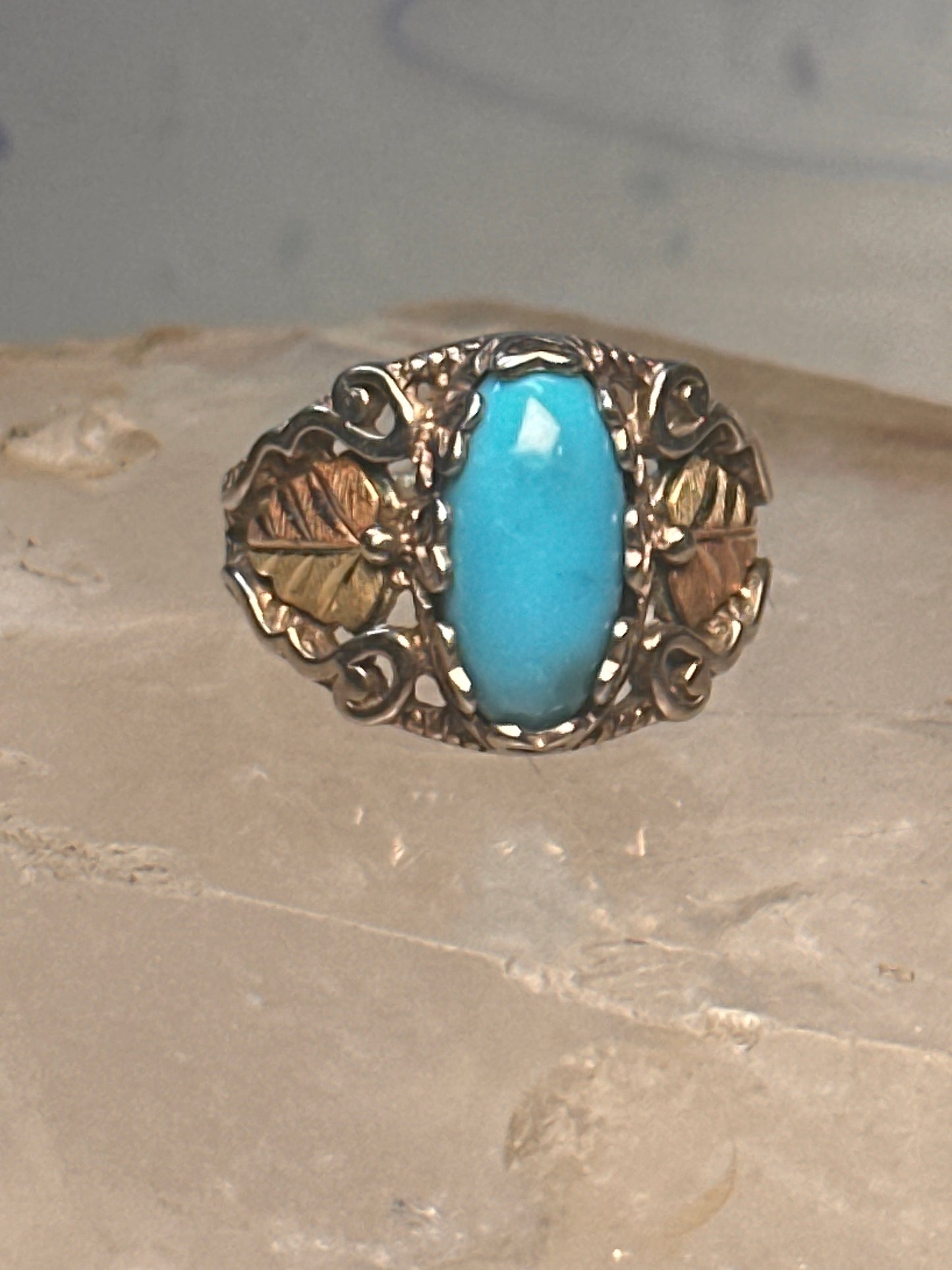 Black Hills Gold ring leaves turquoise band ring size 5.75 Sterling silver women