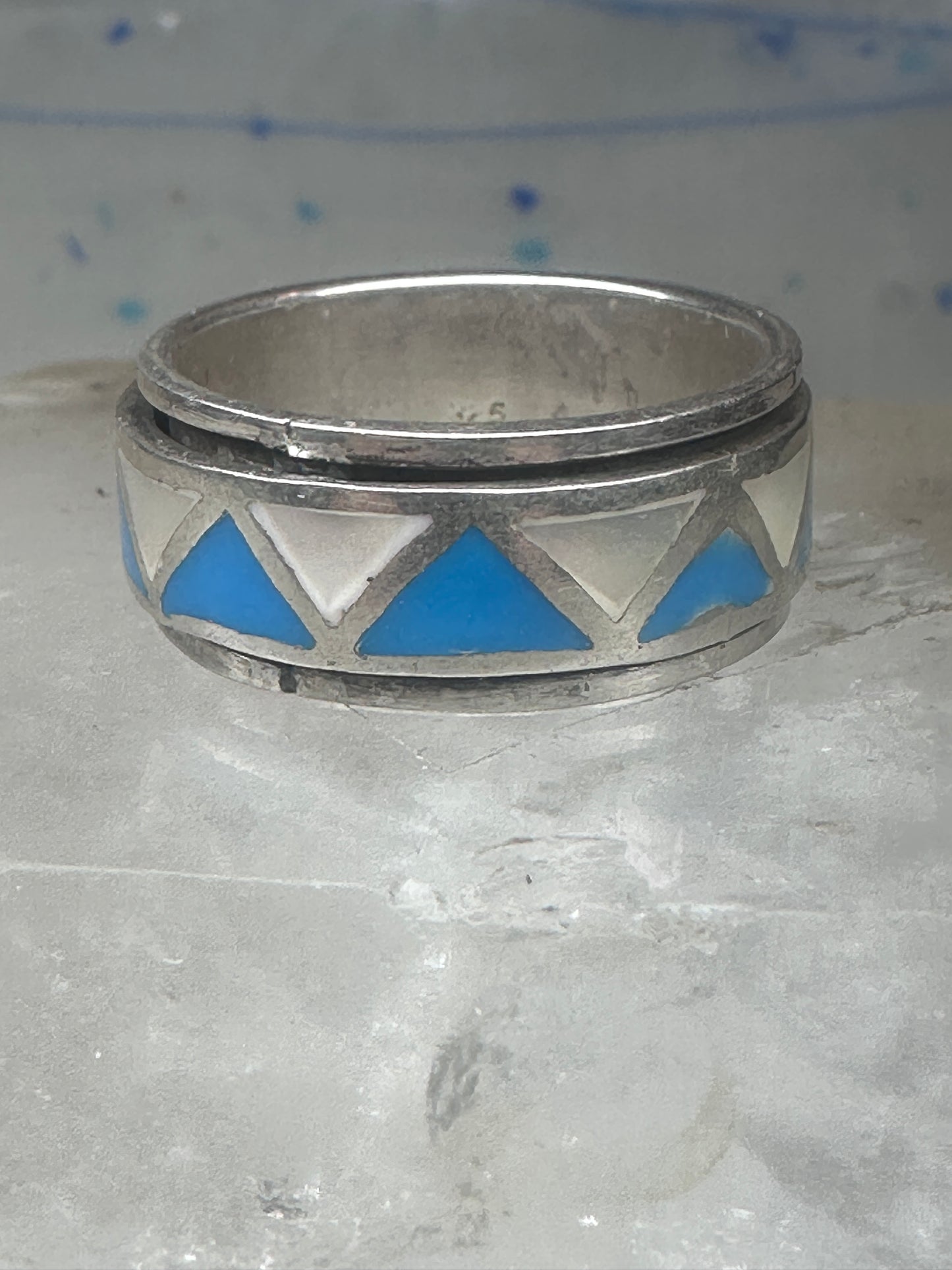 Turquoise Spinner ring size 11.50 wedding band mop terling silver women men
