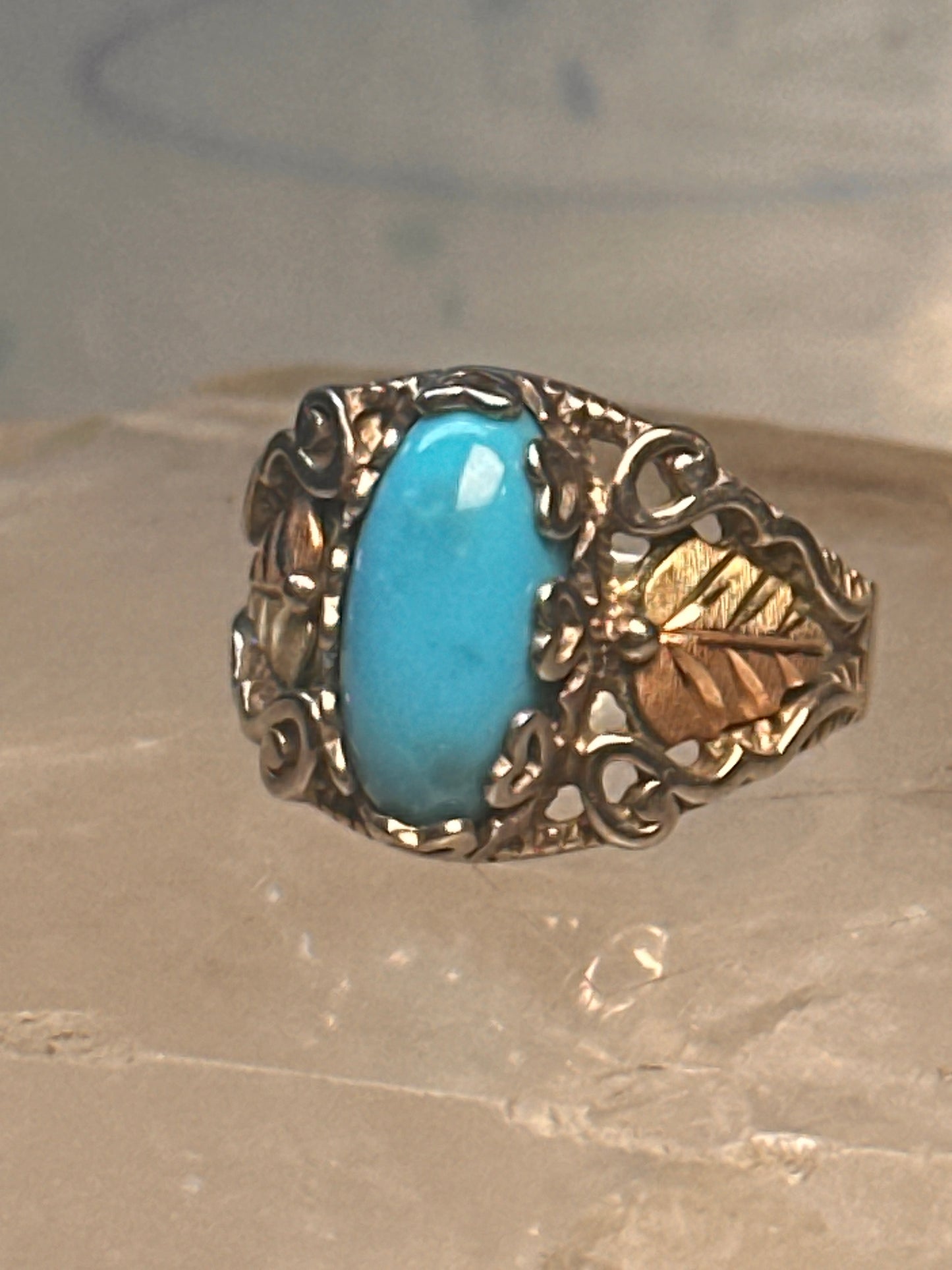 Black Hills Gold ring leaves turquoise band ring size 5.75 Sterling silver women