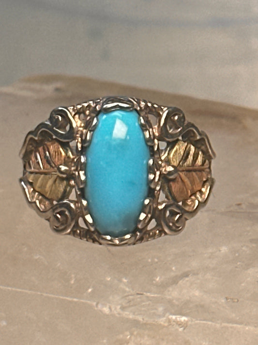 Black Hills Gold ring leaves turquoise band ring size 5.75 Sterling silver women