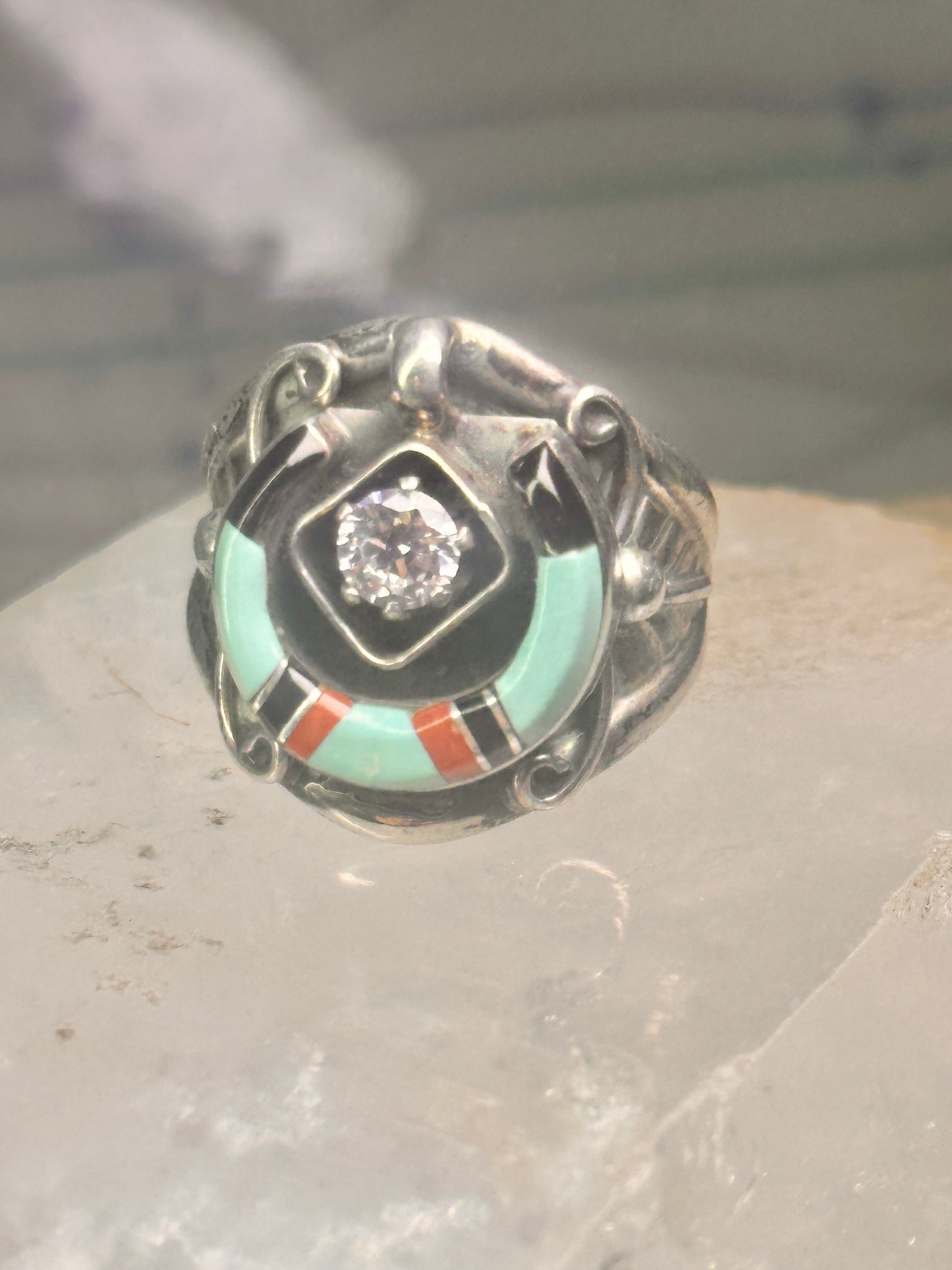 Horseshoe ring turquoise onyx band signed EDE size 10 pinky sterling silver women men