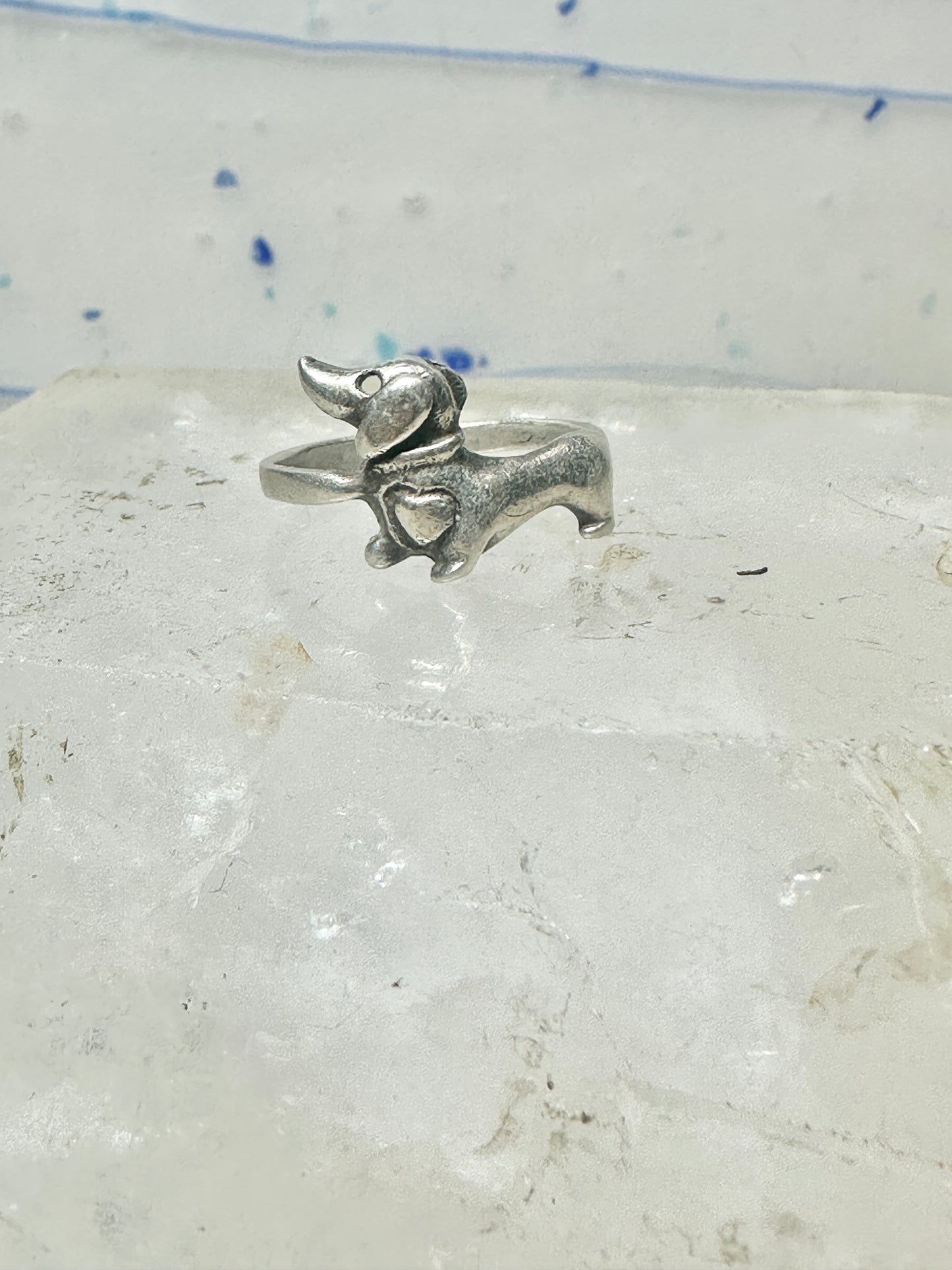 Mini Dachshund Ring heart love dog band sterling silver size 7.75 girls women