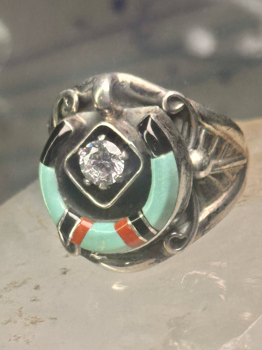 Horseshoe ring turquoise onyx band signed EDE size 10 pinky sterling silver women men