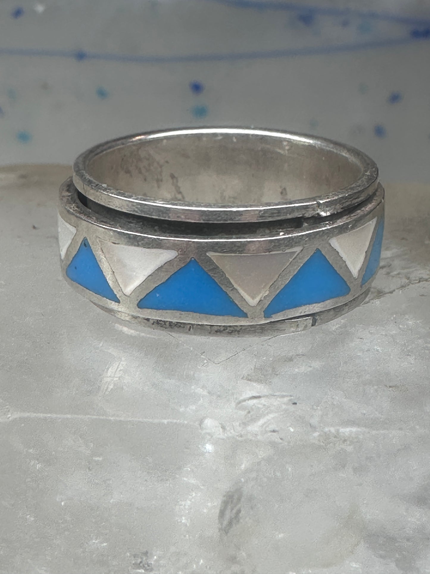 Turquoise Spinner ring size 11.50 wedding band mop terling silver women men