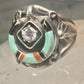 Horseshoe ring turquoise onyx band signed EDE size 10 pinky sterling silver women men